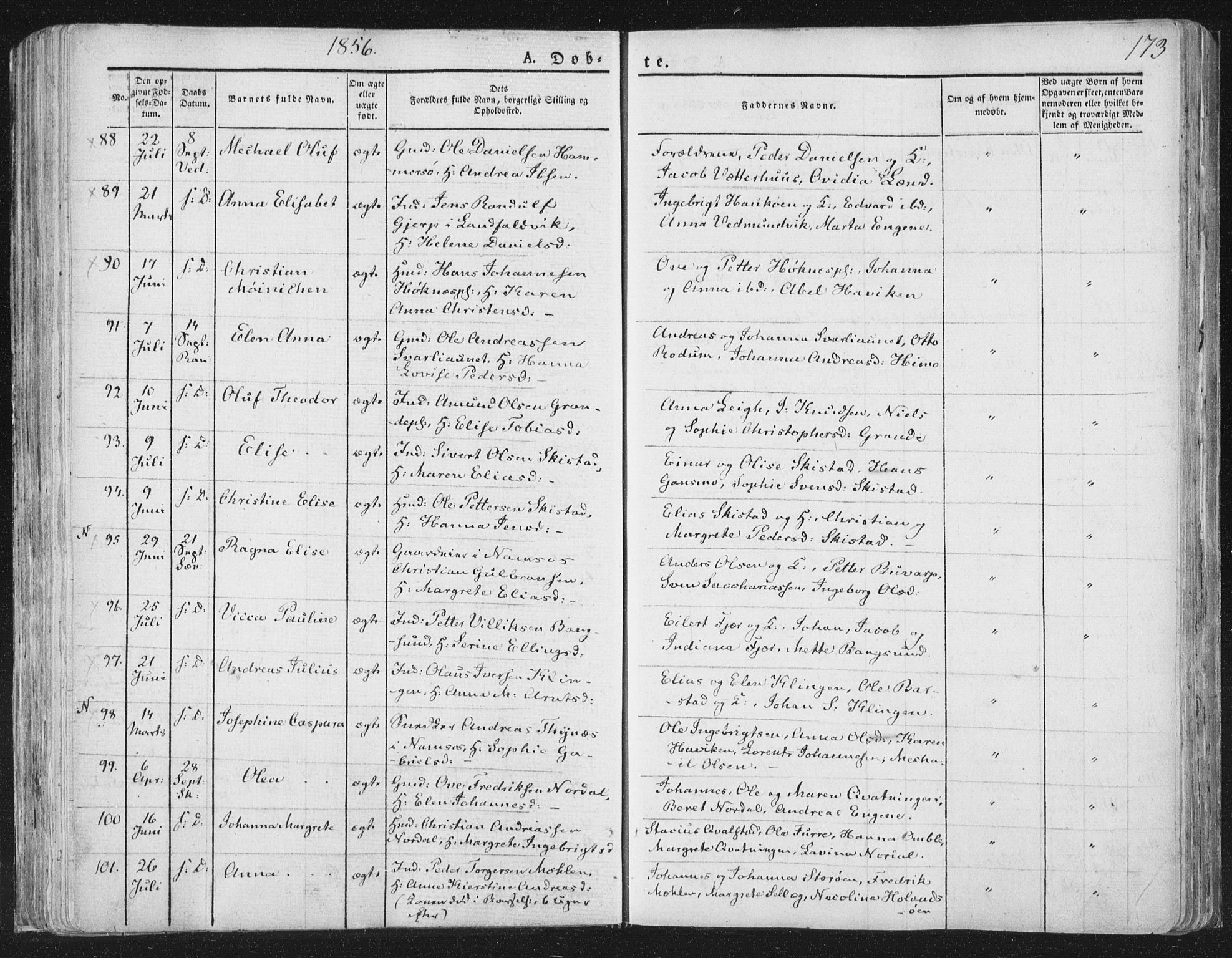 Ministerialprotokoller, klokkerbøker og fødselsregistre - Nord-Trøndelag, SAT/A-1458/764/L0551: Ministerialbok nr. 764A07a, 1824-1864, s. 173