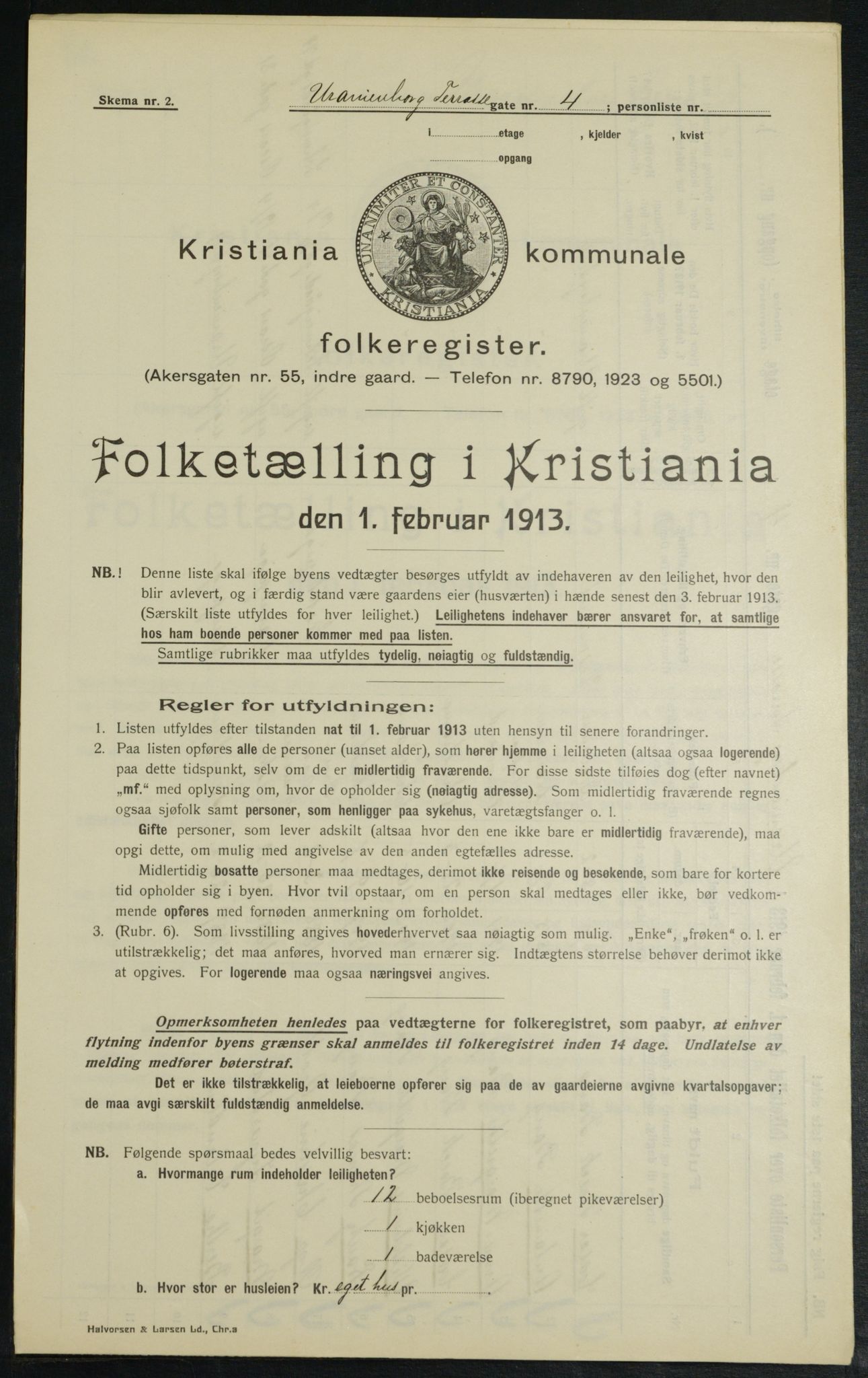 OBA, Kommunal folketelling 1.2.1913 for Kristiania, 1913, s. 120135