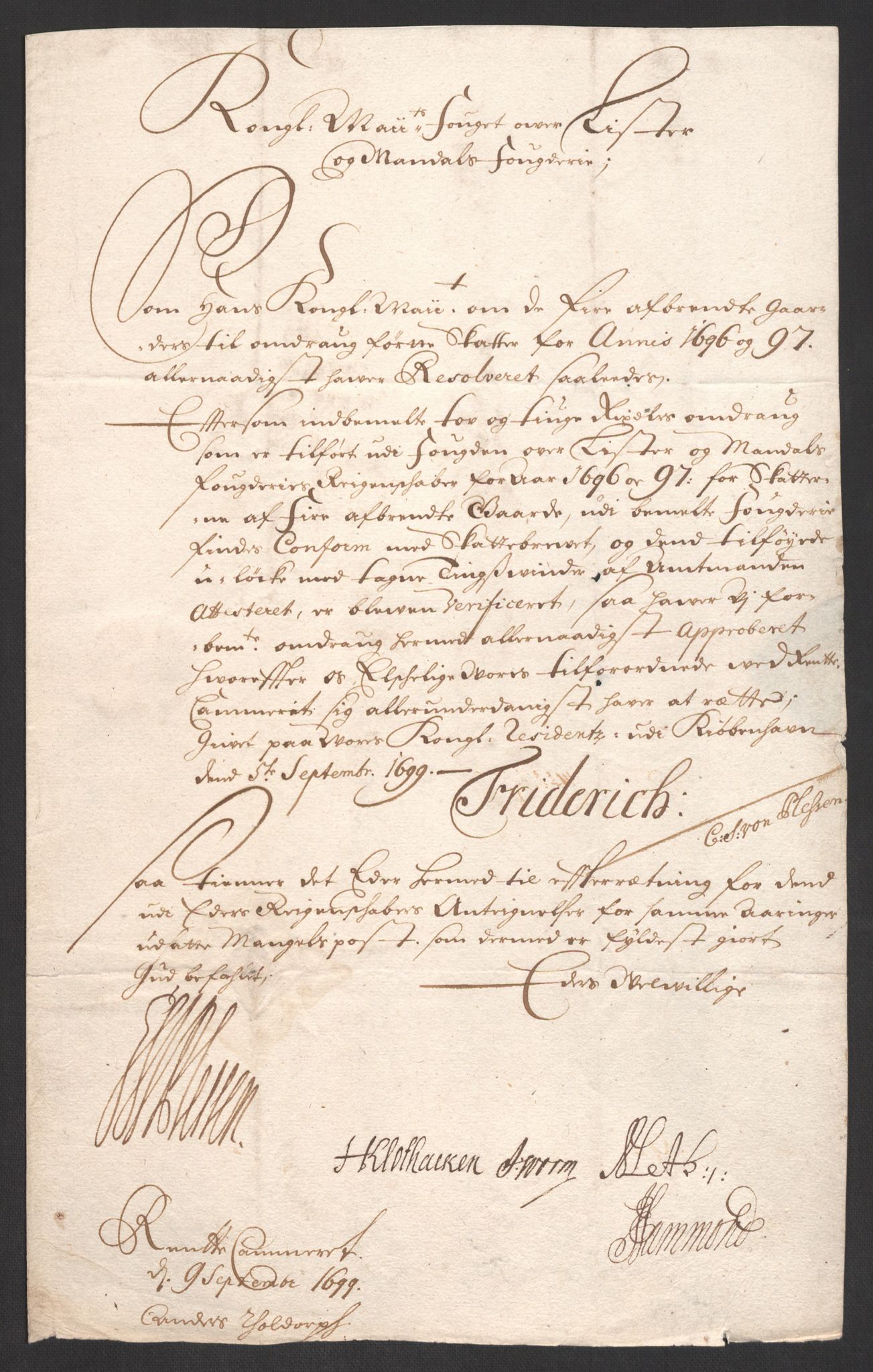 Rentekammeret inntil 1814, Reviderte regnskaper, Fogderegnskap, AV/RA-EA-4092/R43/L2547: Fogderegnskap Lista og Mandal, 1698-1699, s. 196