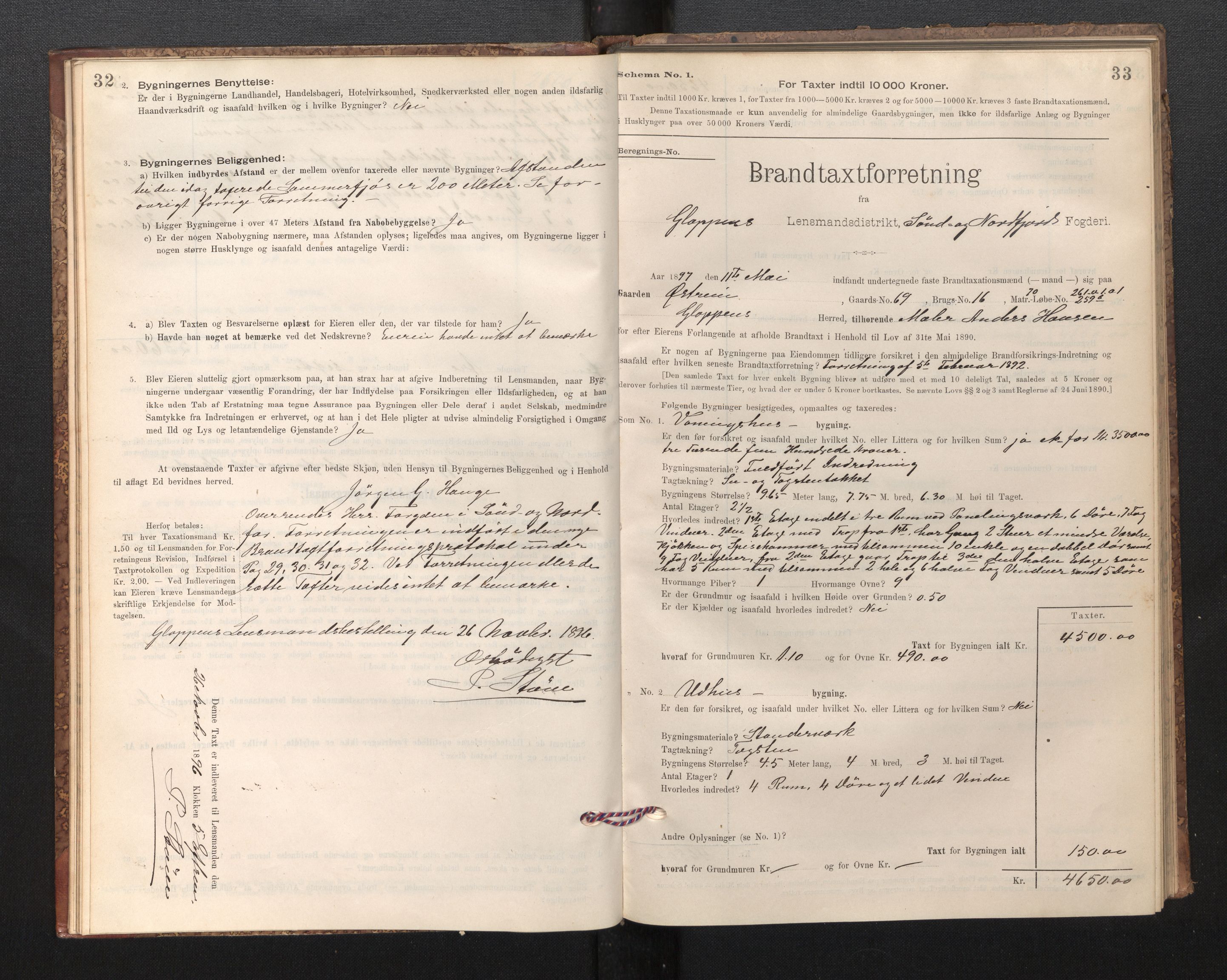 Lensmannen i Gloppen og Breim, SAB/A-27801/0012/L0003: Branntakstprotokoll, skjematakst, 1894-1931, s. 32-33