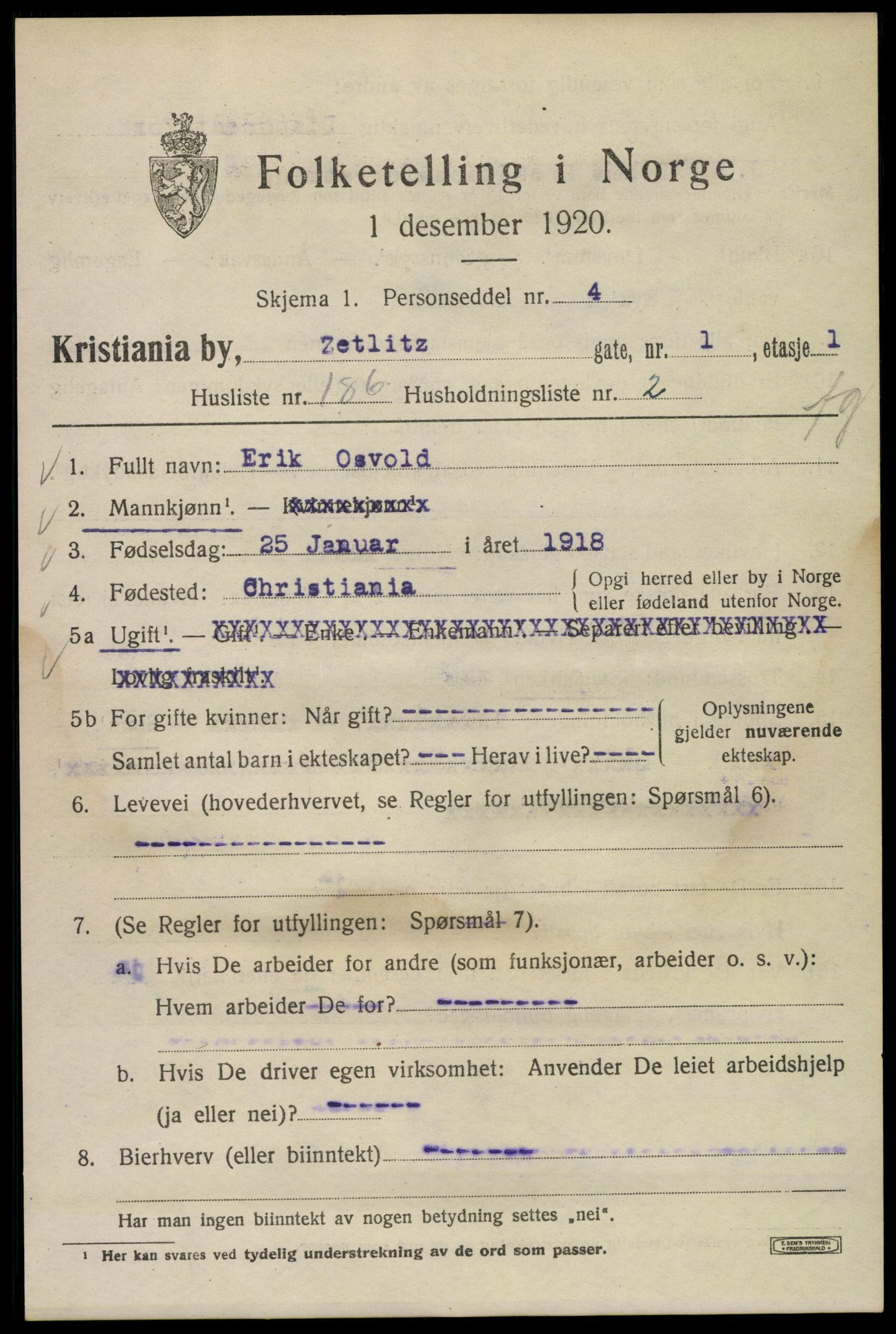 SAO, Folketelling 1920 for 0301 Kristiania kjøpstad, 1920, s. 654277