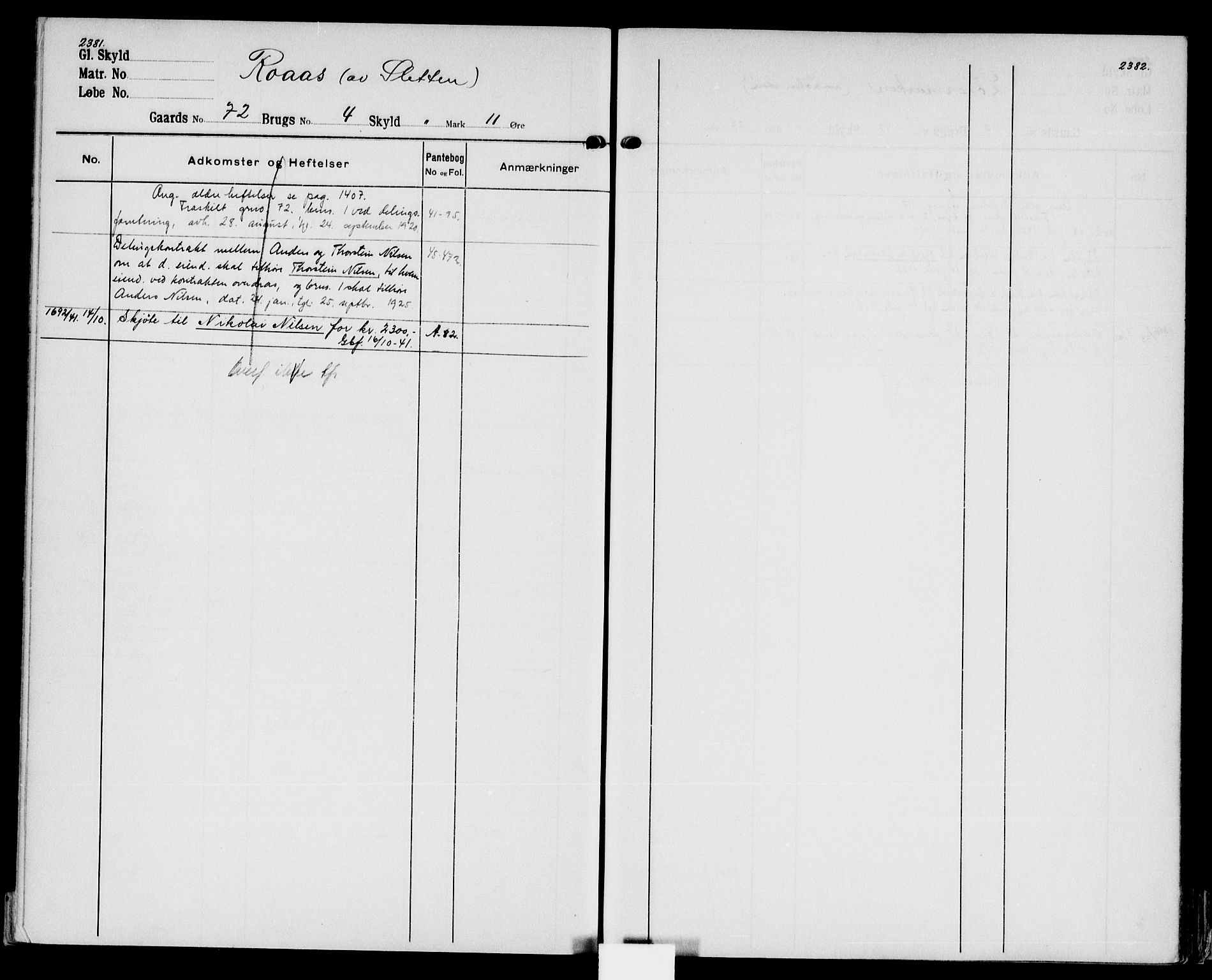 Hadeland og Land tingrett, AV/SAH-TING-010/H/Ha/Hac/L0003: Panteregister nr. 3.3, 1906-1950, s. 2381-2382