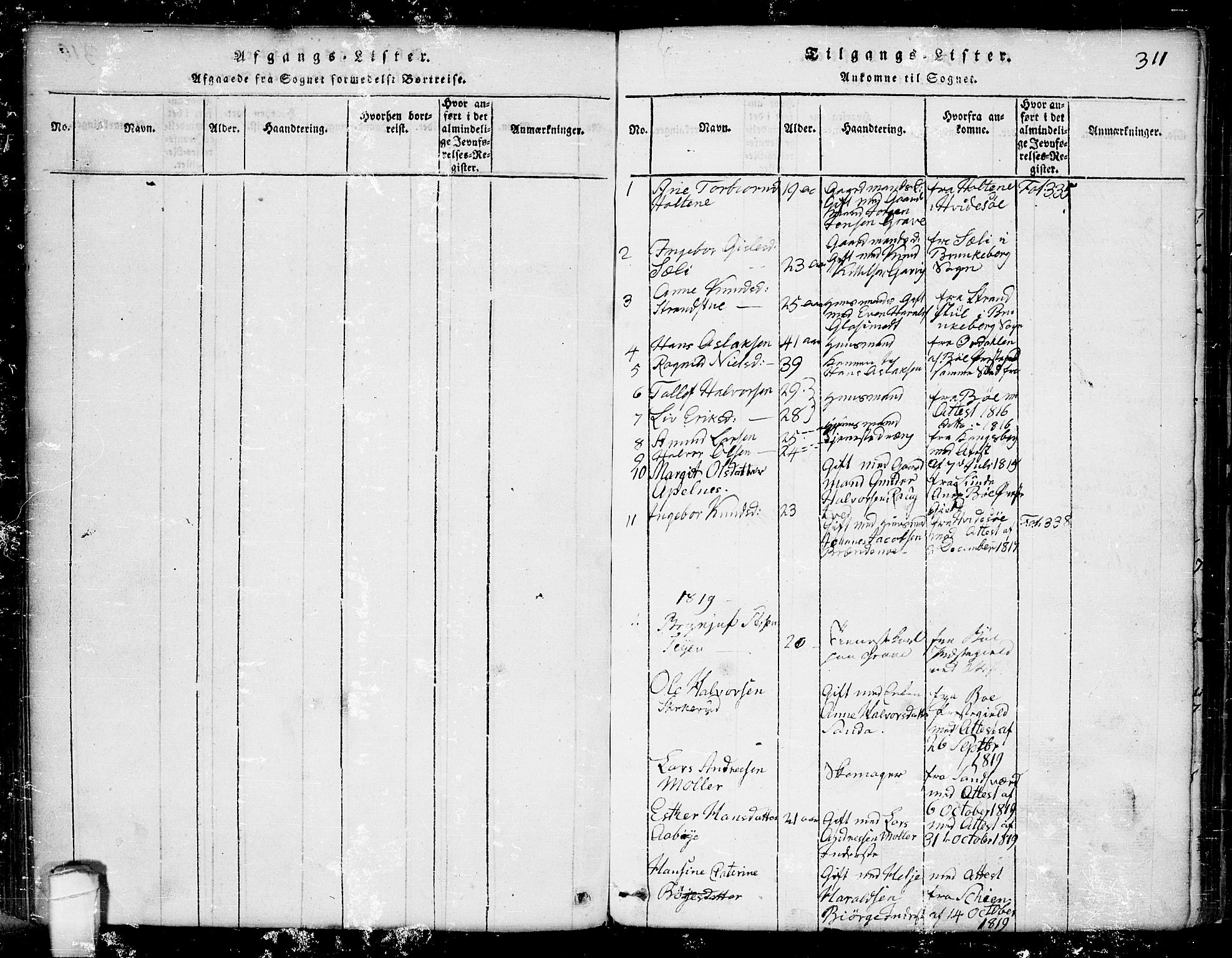 Seljord kirkebøker, AV/SAKO-A-20/G/Ga/L0001: Klokkerbok nr. I 1, 1815-1854, s. 311