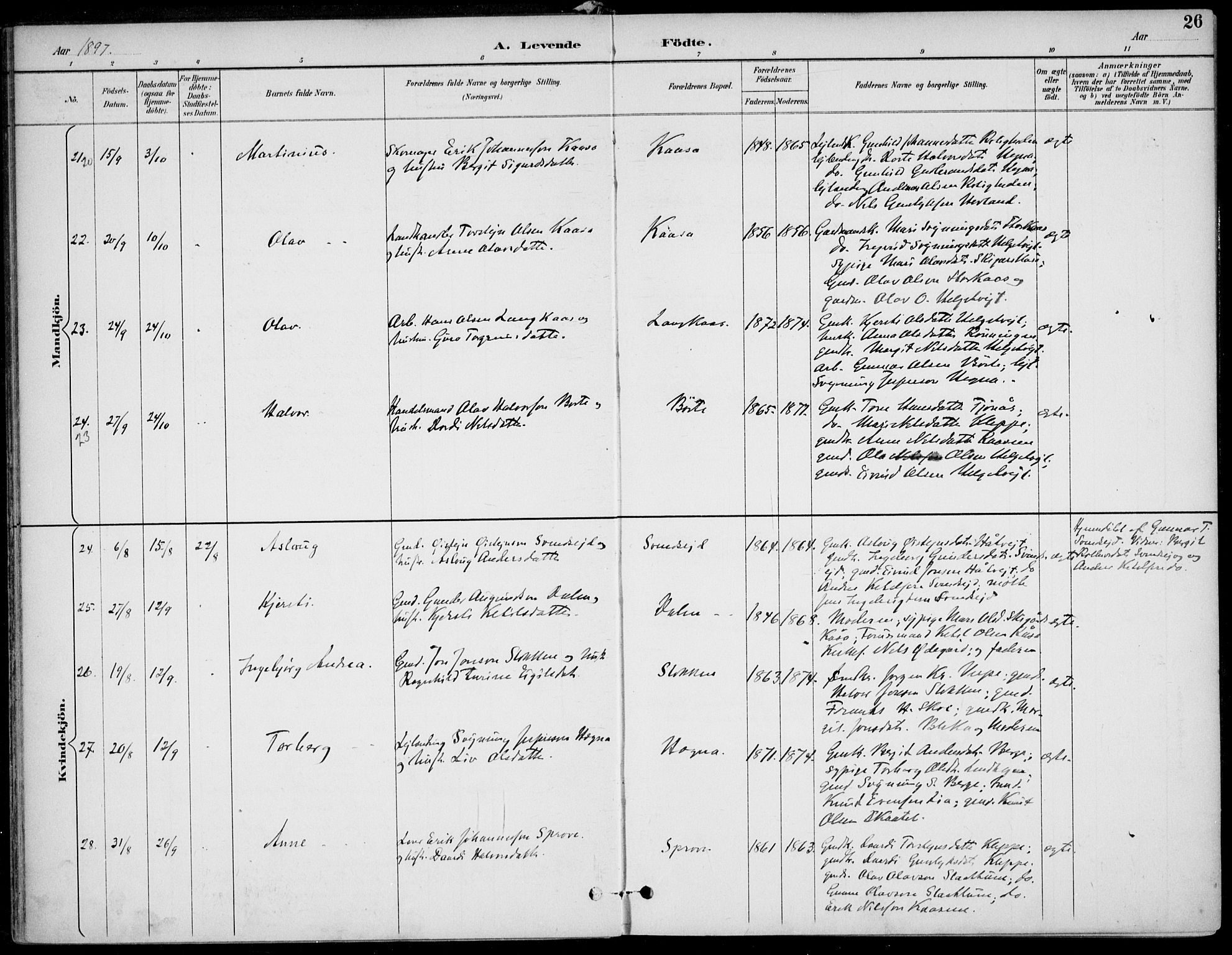 Lunde kirkebøker, AV/SAKO-A-282/F/Fa/L0003: Ministerialbok nr. I 3, 1893-1902, s. 26