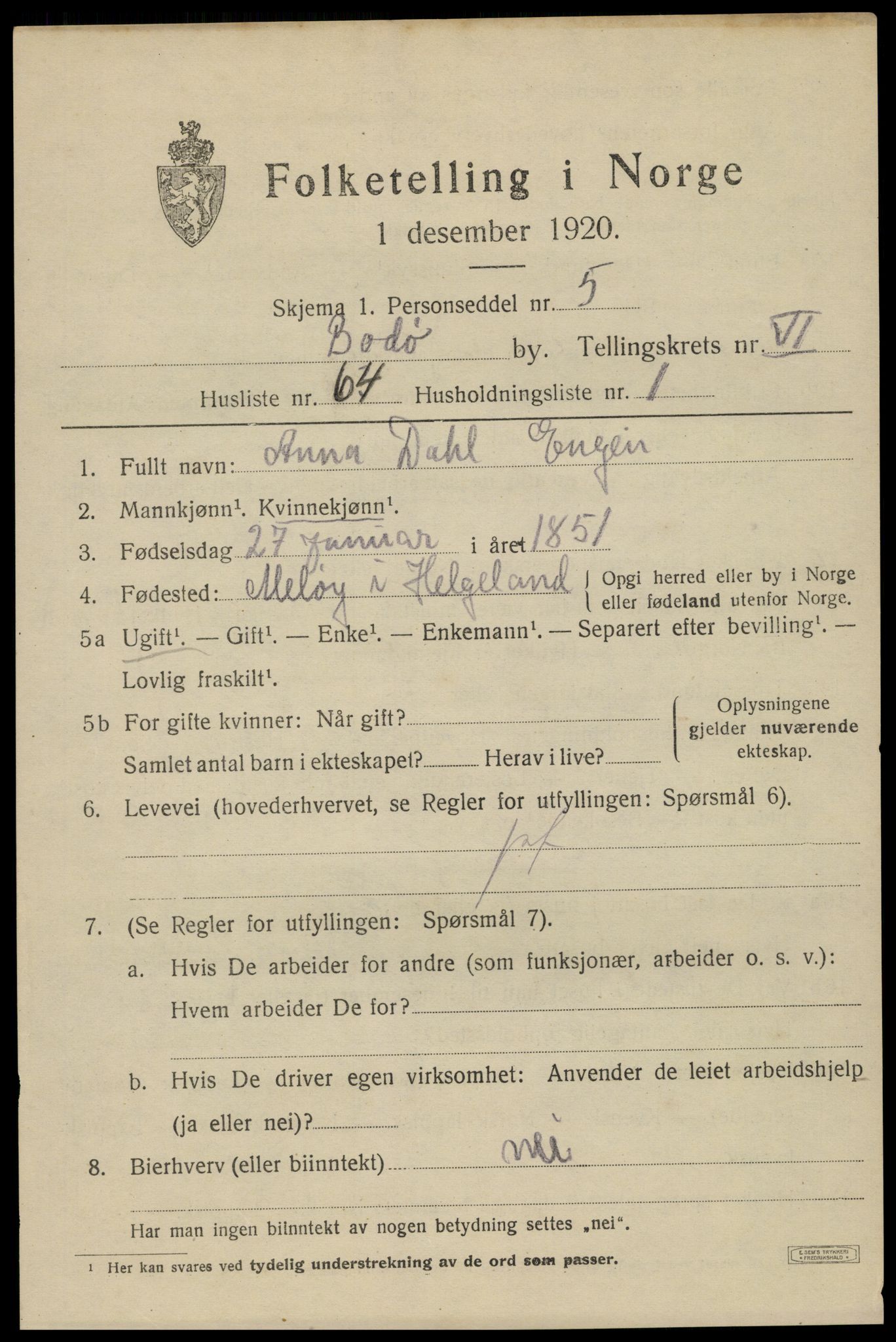 SAT, Folketelling 1920 for 1804 Bodø kjøpstad, 1920, s. 10933