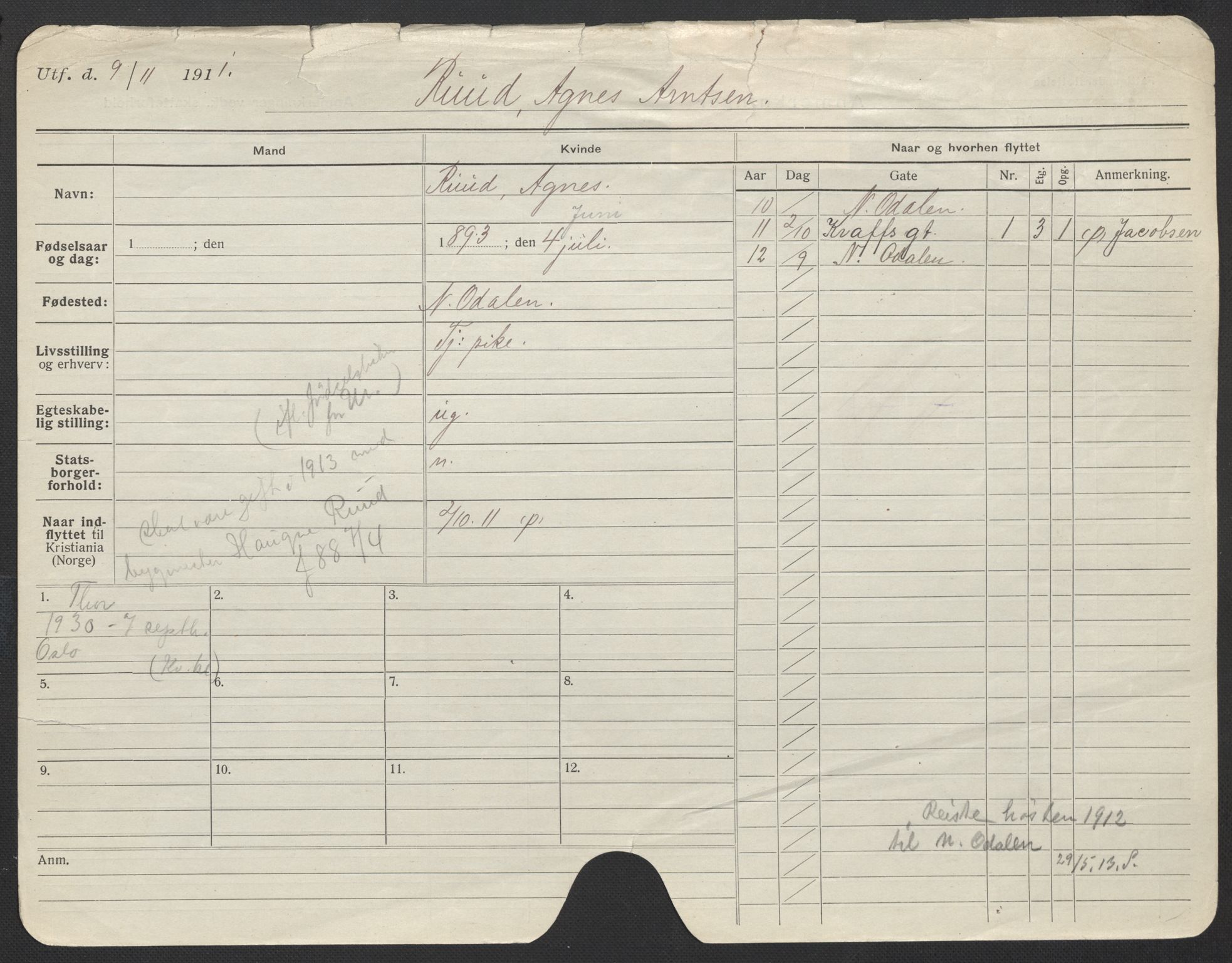 Oslo folkeregister, Registerkort, SAO/A-11715/F/Fa/Fac/L0023: Kvinner, 1906-1914, s. 304a