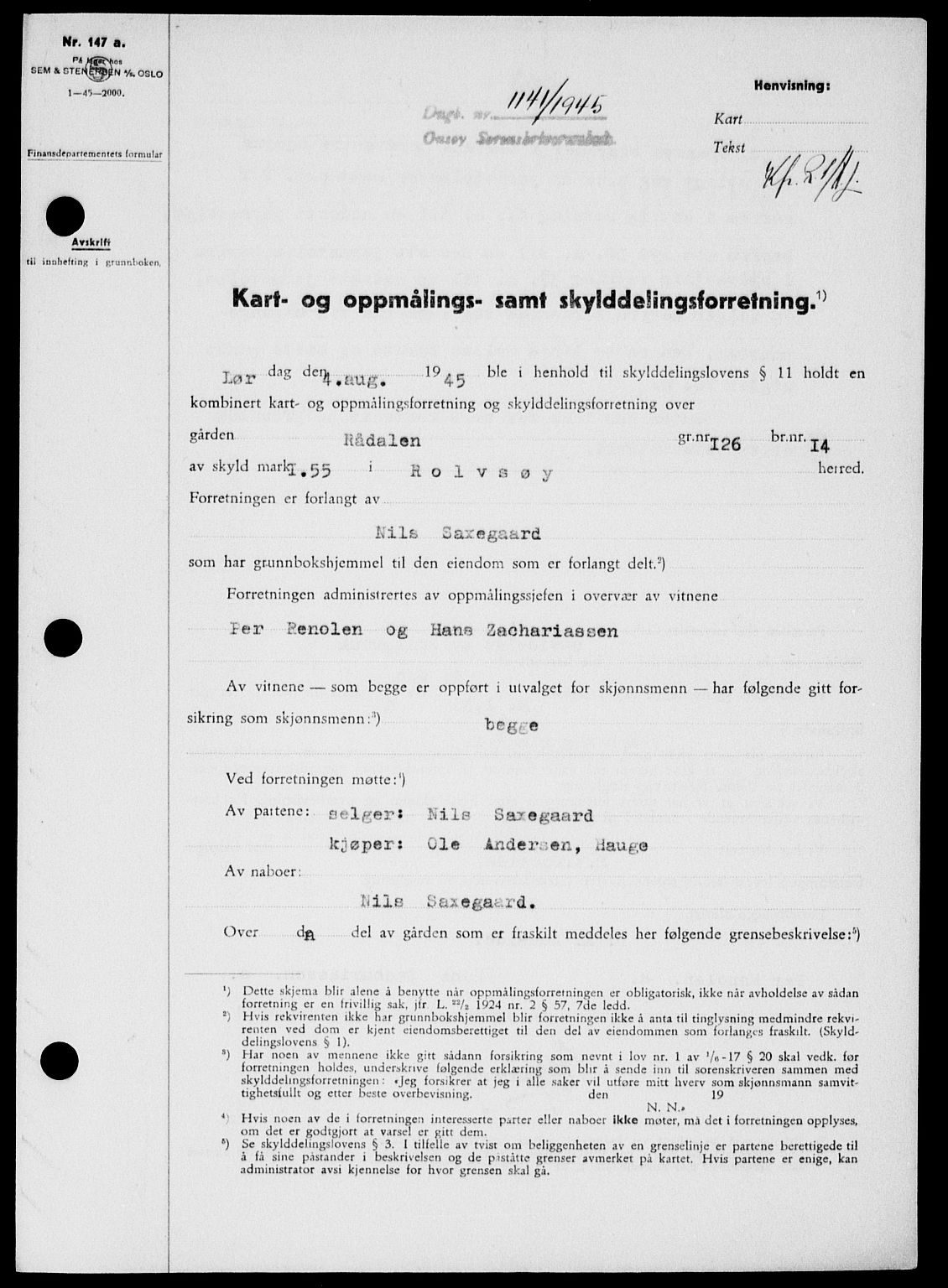 Onsøy sorenskriveri, SAO/A-10474/G/Ga/Gab/L0014: Pantebok nr. II A-14, 1944-1945, Dagboknr: 1141/1945