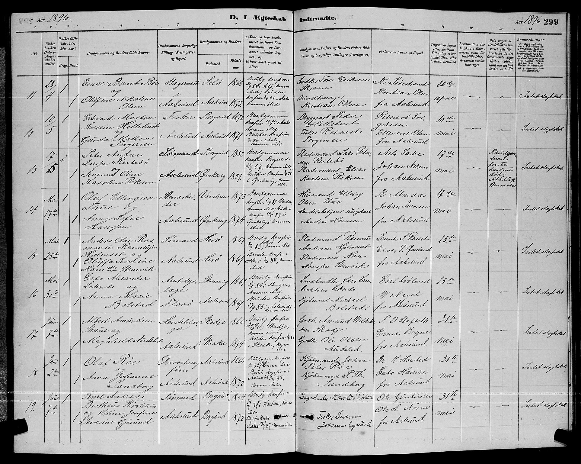 Ministerialprotokoller, klokkerbøker og fødselsregistre - Møre og Romsdal, AV/SAT-A-1454/529/L0467: Klokkerbok nr. 529C04, 1889-1897, s. 299