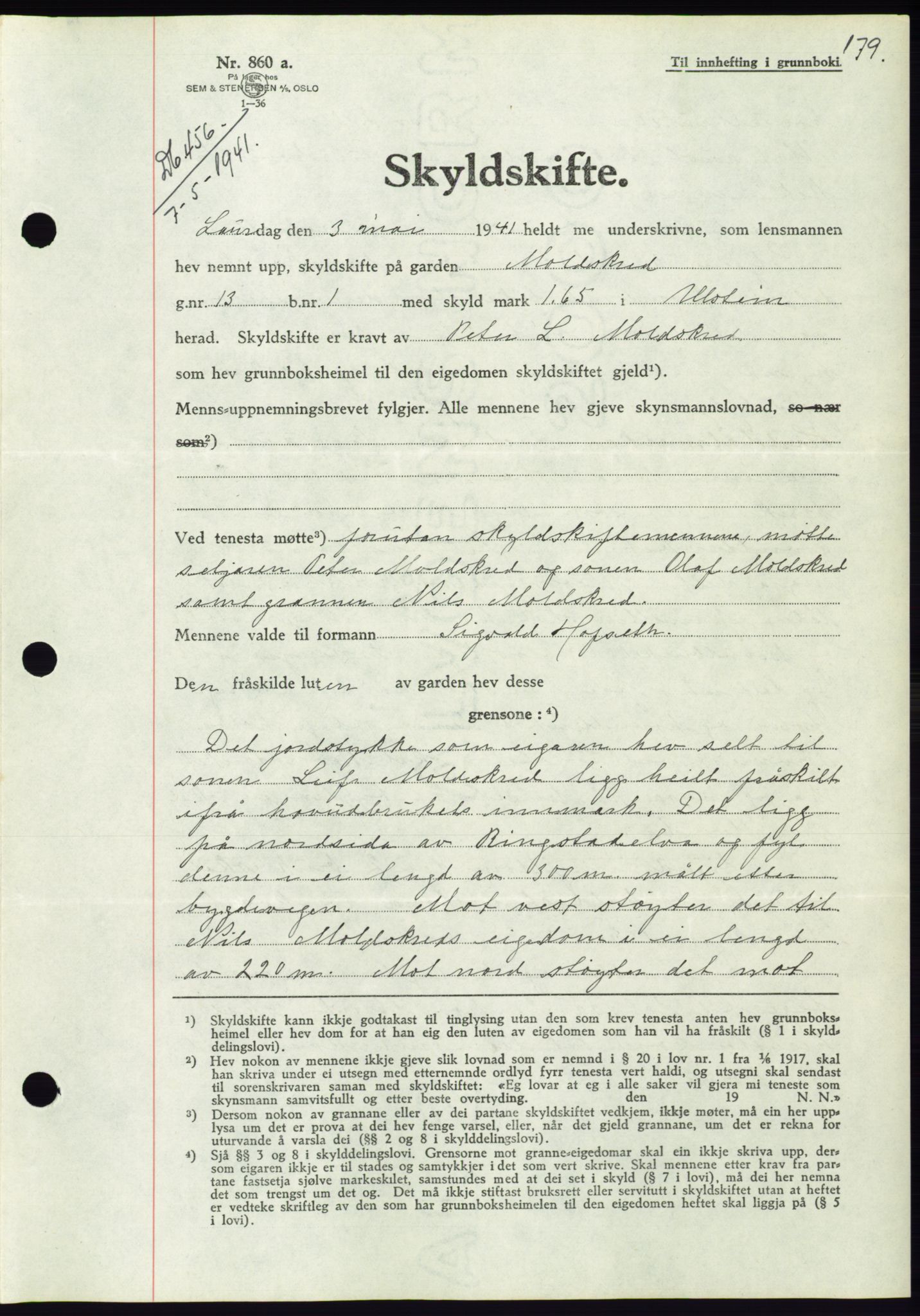 Søre Sunnmøre sorenskriveri, AV/SAT-A-4122/1/2/2C/L0071: Pantebok nr. 65, 1941-1941, Dagboknr: 456/1941