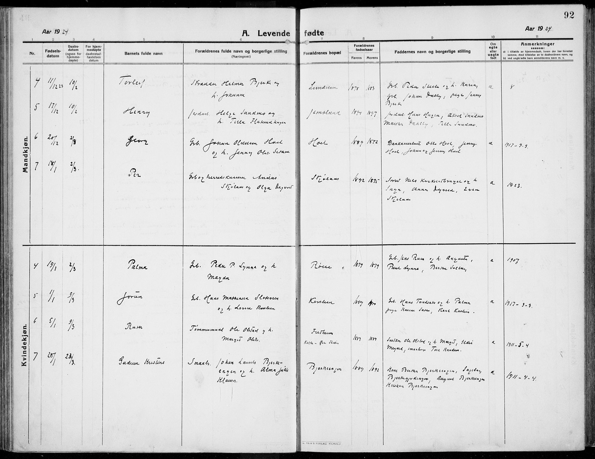 Kolbu prestekontor, AV/SAH-PREST-110/H/Ha/Haa/L0002: Ministerialbok nr. 2, 1912-1926, s. 92
