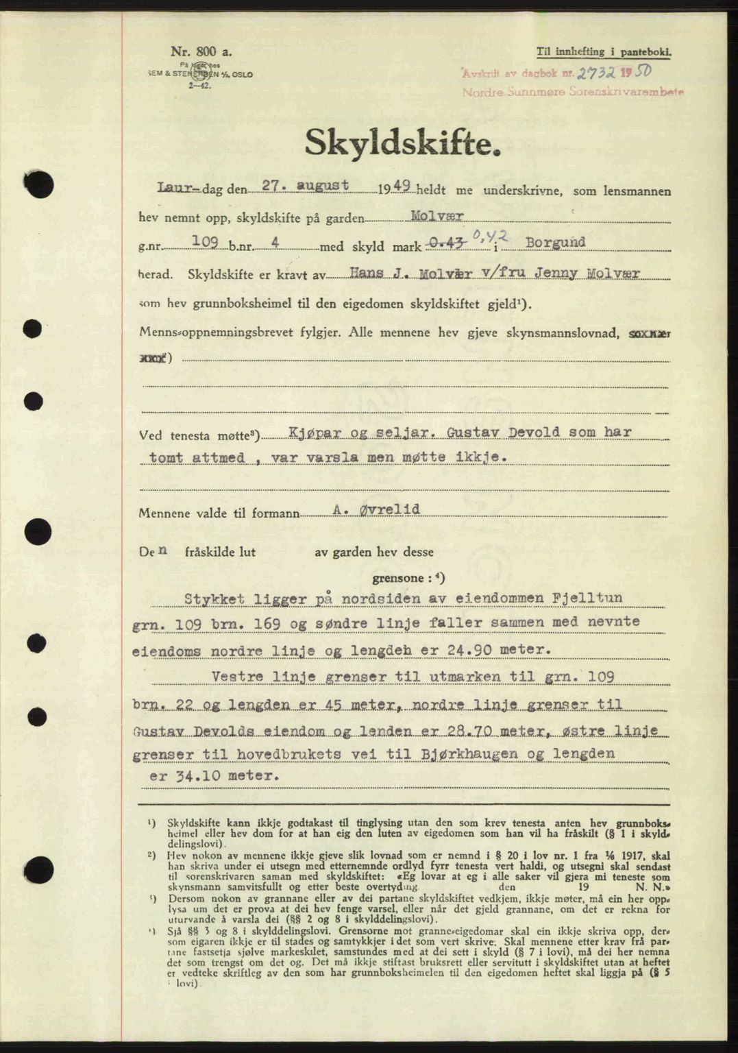 Nordre Sunnmøre sorenskriveri, SAT/A-0006/1/2/2C/2Ca: Pantebok nr. A36, 1950-1950, Dagboknr: 2732/1950