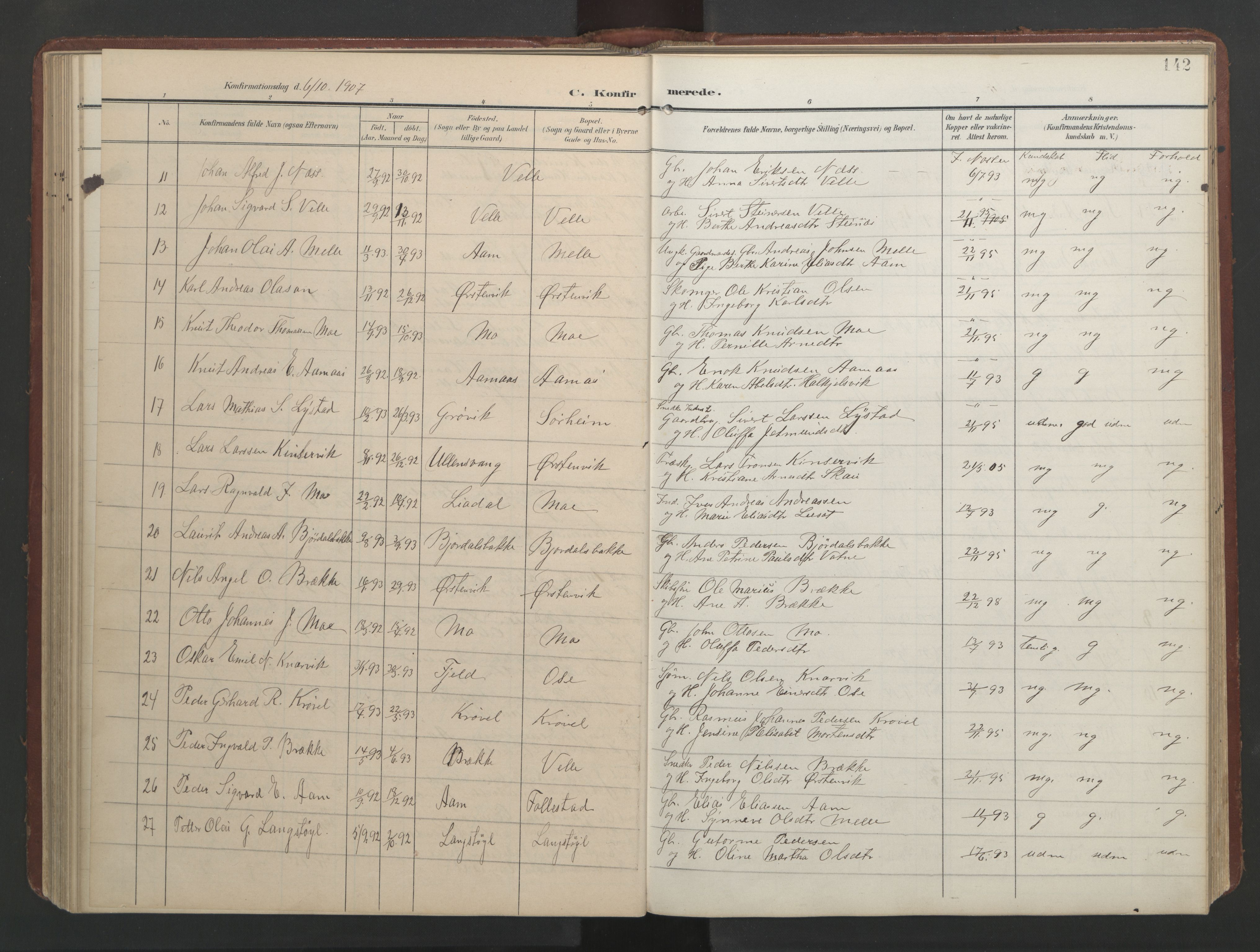 Ministerialprotokoller, klokkerbøker og fødselsregistre - Møre og Romsdal, AV/SAT-A-1454/513/L0190: Klokkerbok nr. 513C04, 1904-1926, s. 142