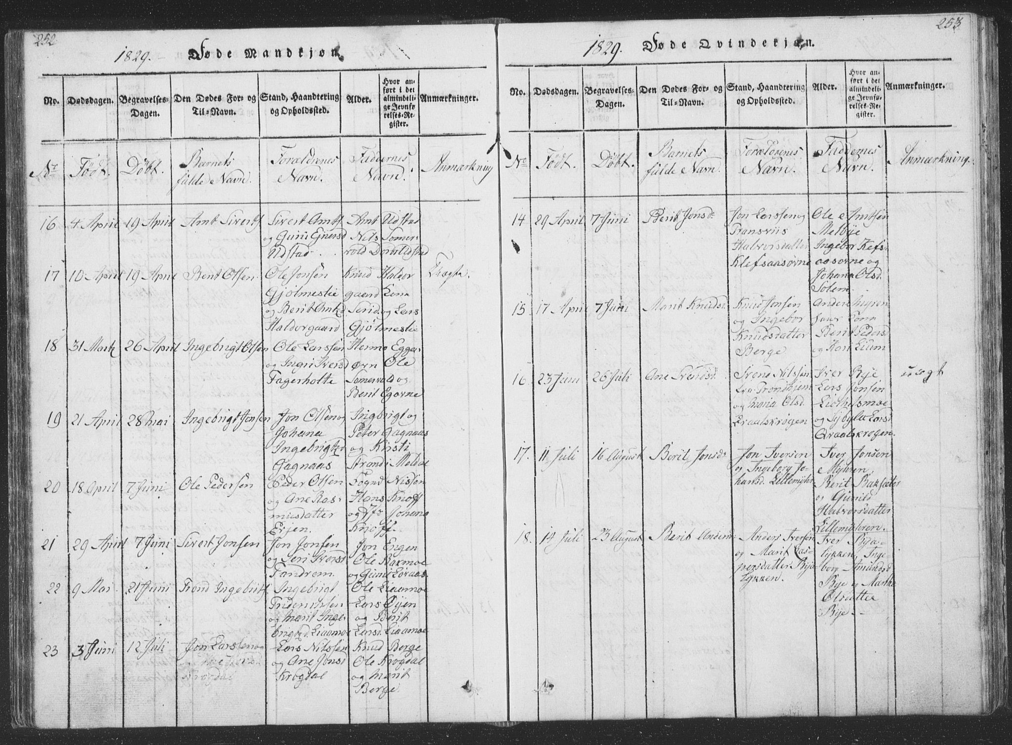 Ministerialprotokoller, klokkerbøker og fødselsregistre - Sør-Trøndelag, SAT/A-1456/668/L0816: Klokkerbok nr. 668C05, 1816-1893, s. 252-253