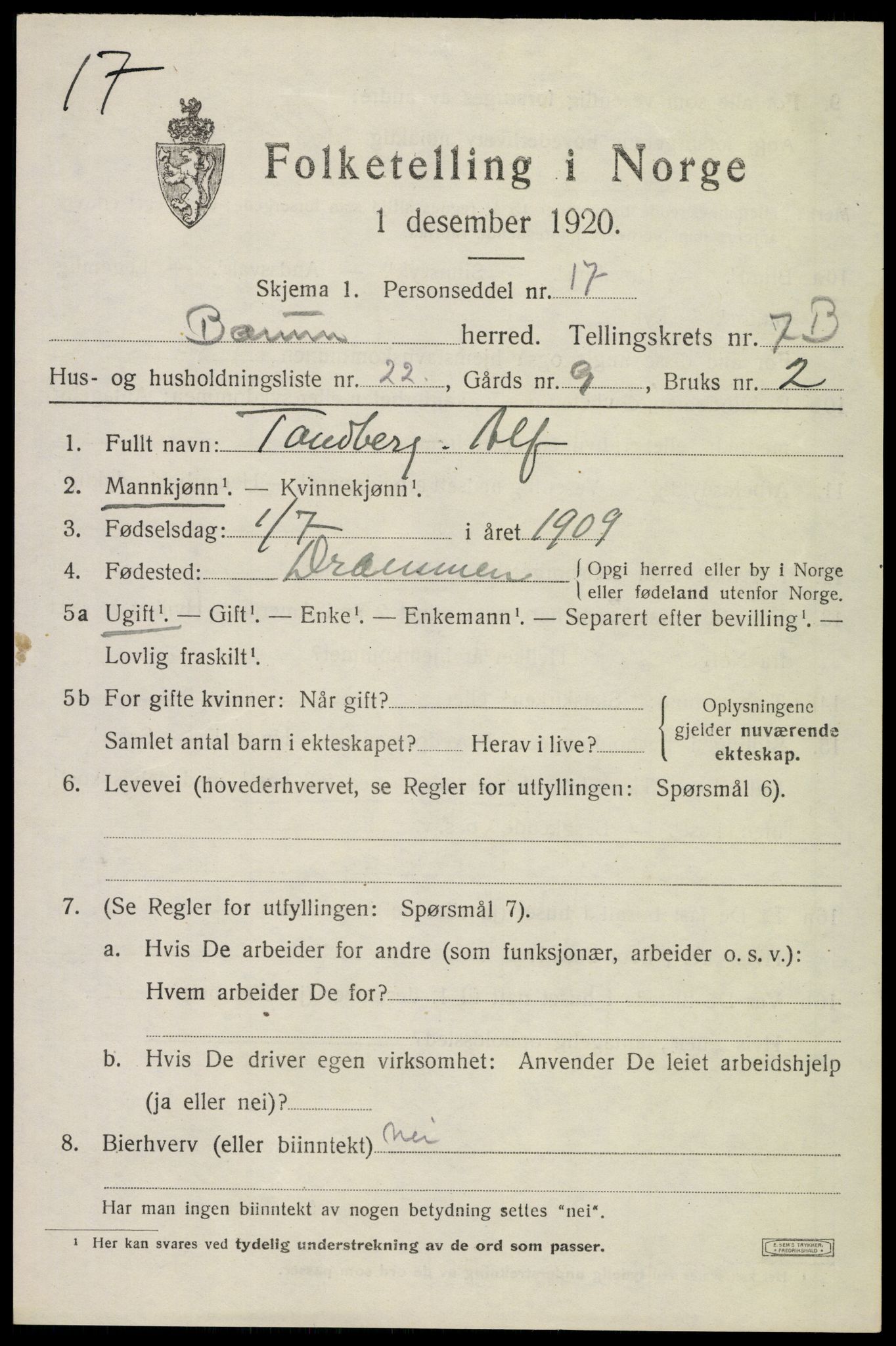 SAO, Folketelling 1920 for 0219 Bærum herred, 1920, s. 17544