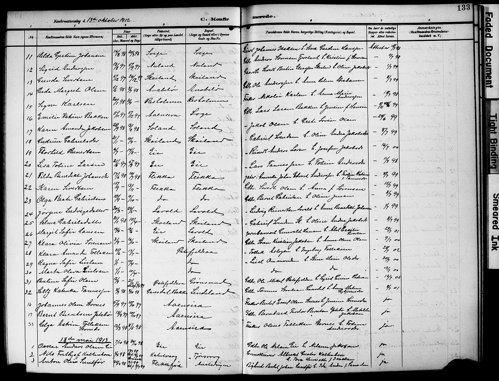 Flekkefjord sokneprestkontor, AV/SAK-1111-0012/F/Fb/Fbc/L0008: Klokkerbok nr. B 8, 1903-1931, s. 133