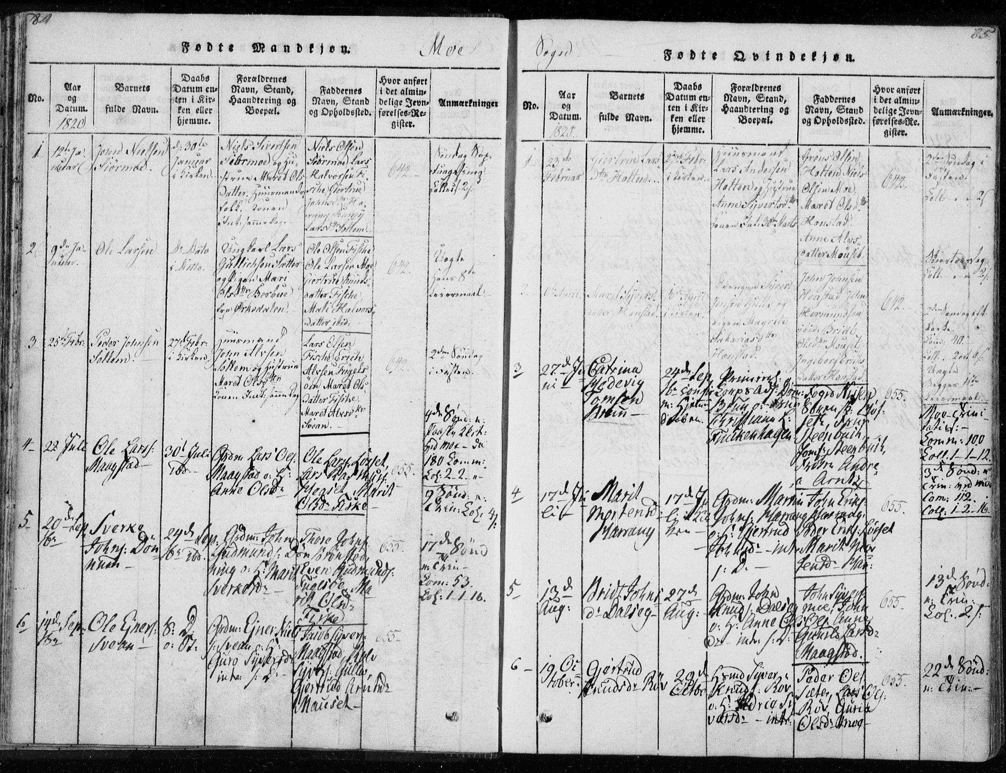 Ministerialprotokoller, klokkerbøker og fødselsregistre - Møre og Romsdal, AV/SAT-A-1454/595/L1041: Ministerialbok nr. 595A03, 1819-1829, s. 84-85