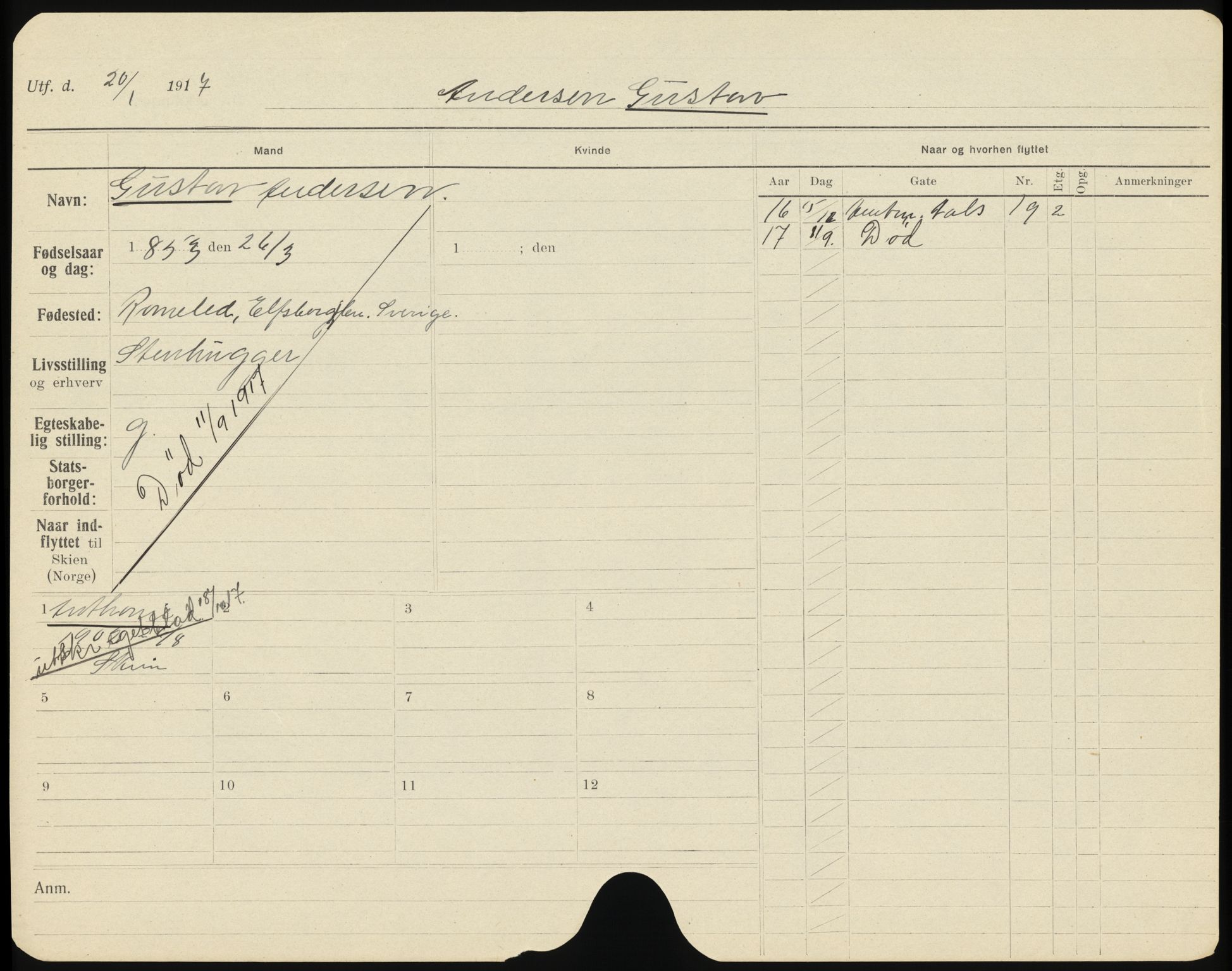 Skien folkeregister, SAKO/A-425/H/Ha/L0001: Døde, 1916-1929, s. 5