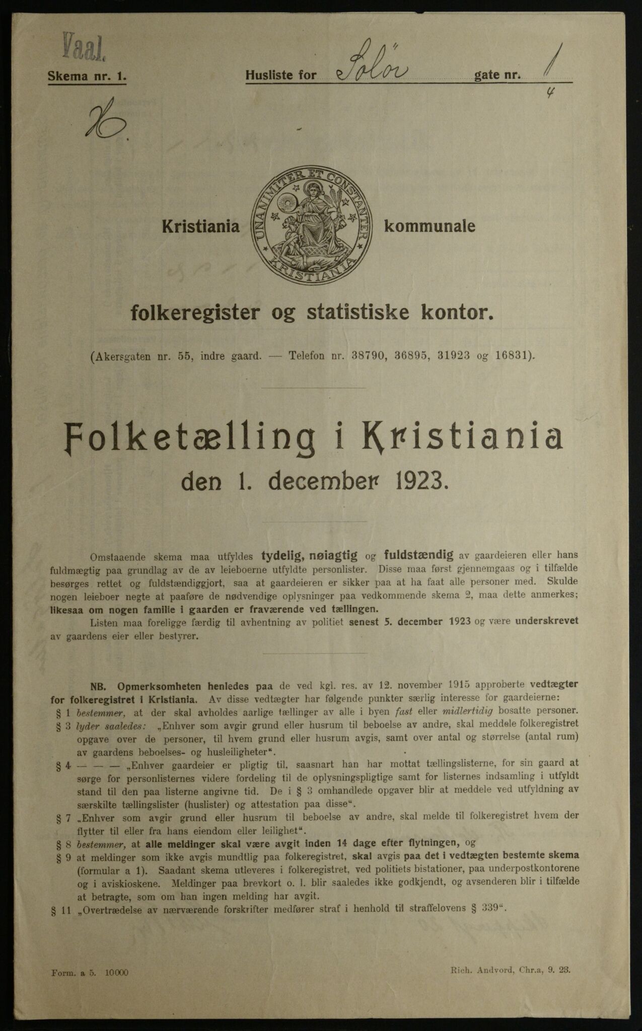 OBA, Kommunal folketelling 1.12.1923 for Kristiania, 1923, s. 109827