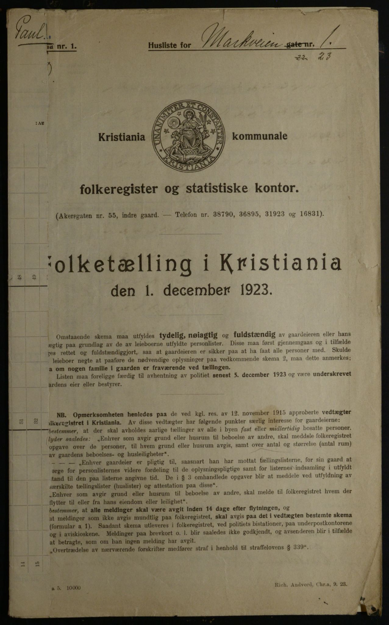 OBA, Kommunal folketelling 1.12.1923 for Kristiania, 1923, s. 69786