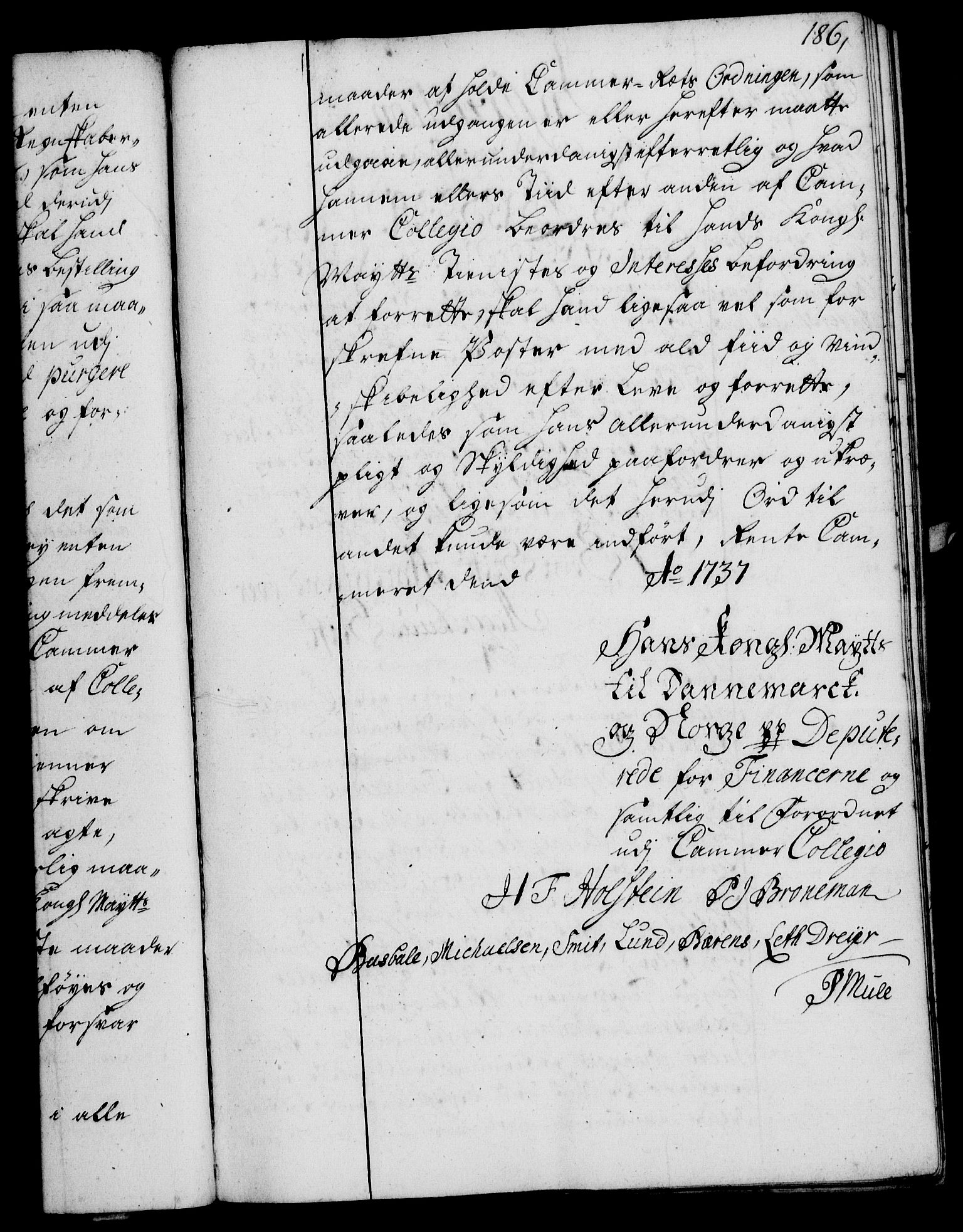 Rentekammeret, Kammerkanselliet, AV/RA-EA-3111/G/Gg/Ggi/L0002: Norsk instruksjonsprotokoll med register (merket RK 53.35), 1729-1751, s. 186