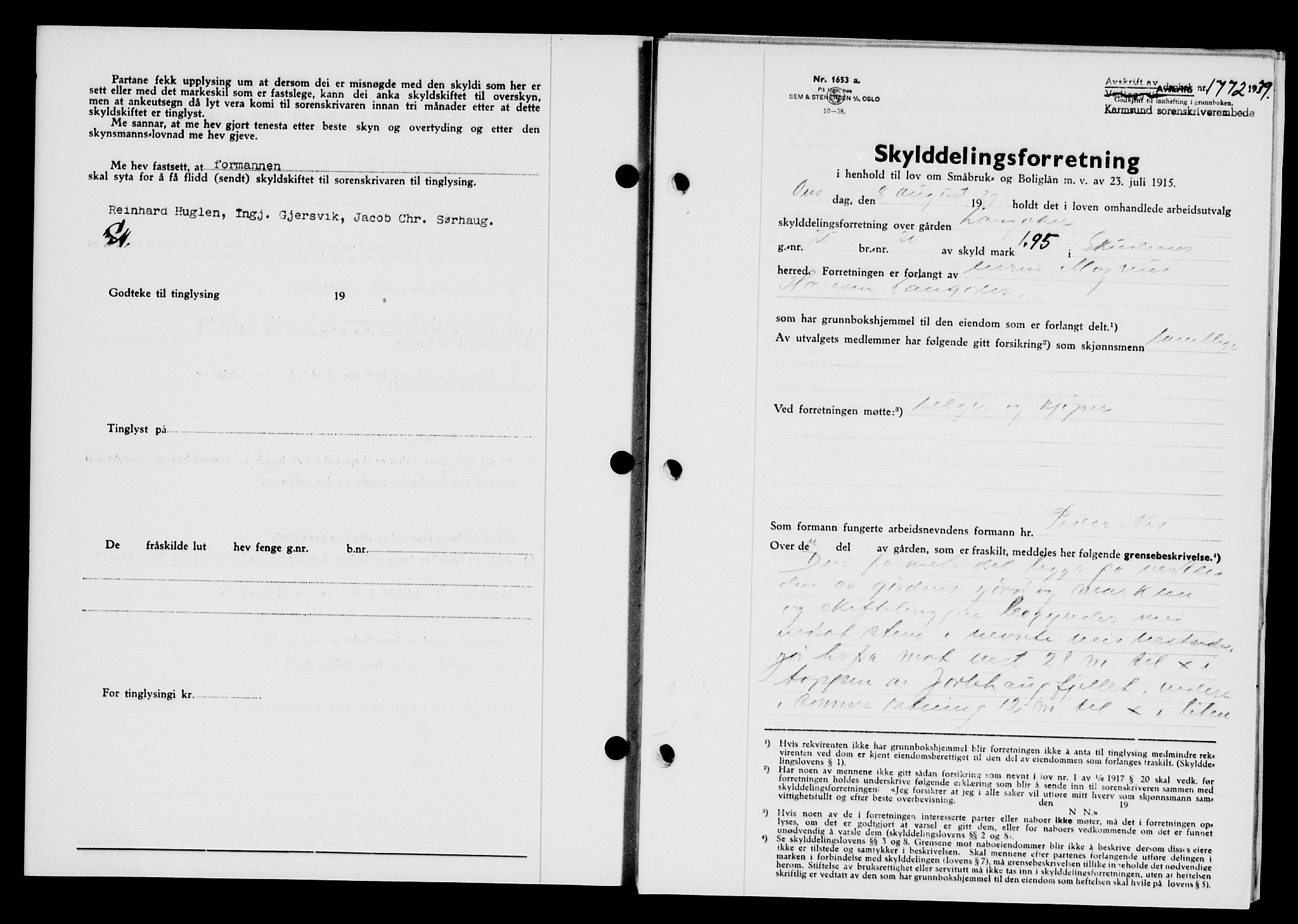 Karmsund sorenskriveri, SAST/A-100311/01/II/IIB/L0072: Pantebok nr. 53A, 1939-1940, Dagboknr: 1772/1939