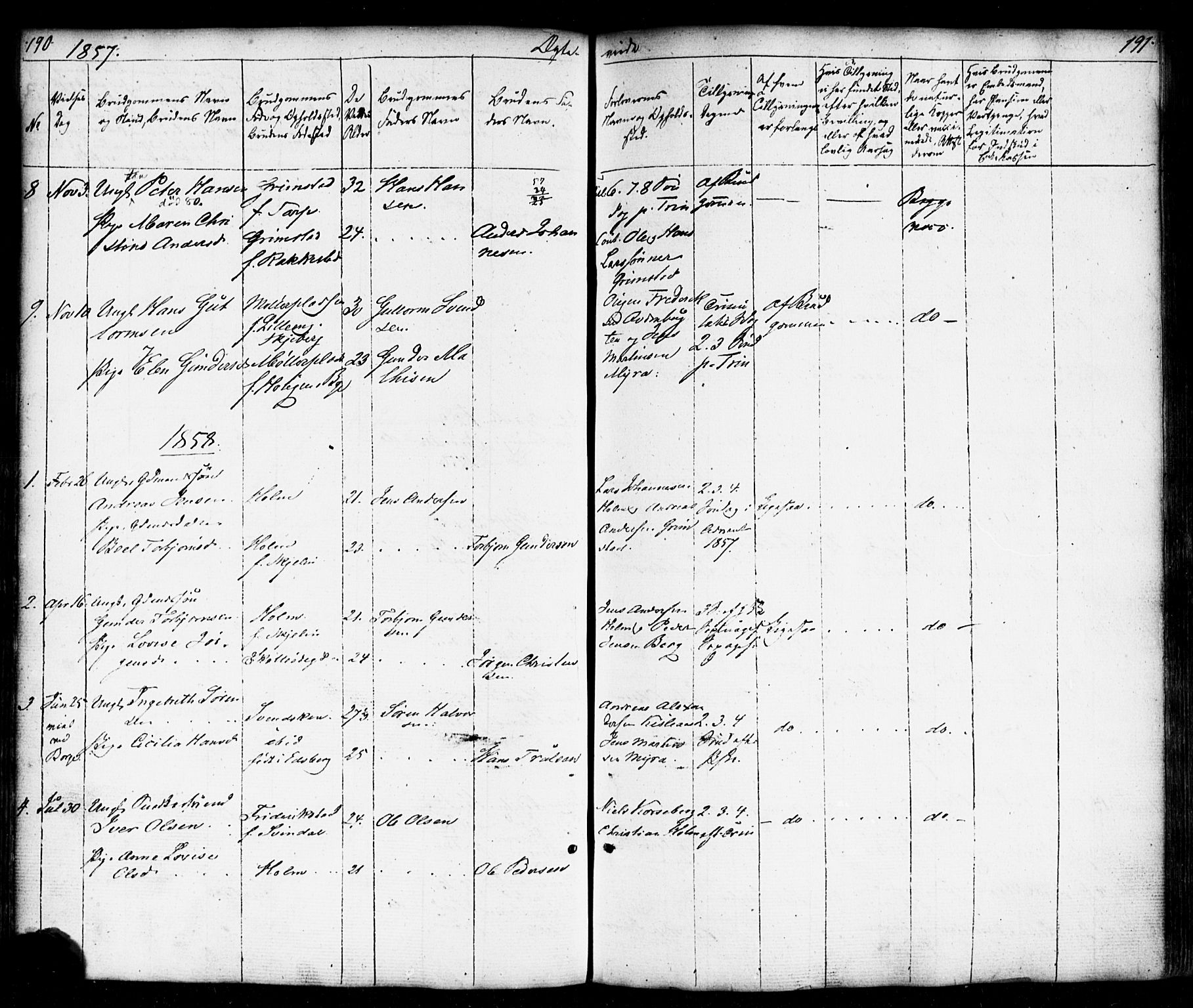Borge prestekontor Kirkebøker, SAO/A-10903/F/Fb/L0002: Ministerialbok nr. II 2, 1853-1877, s. 190-191