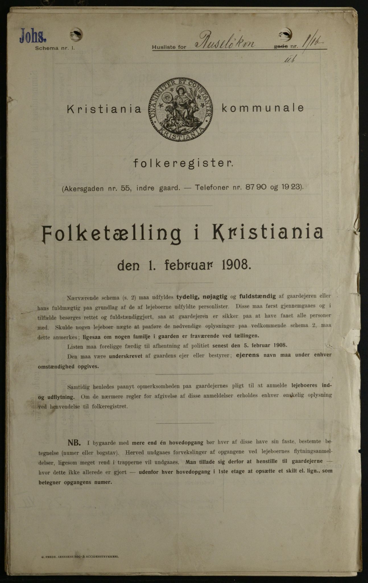 OBA, Kommunal folketelling 1.2.1908 for Kristiania kjøpstad, 1908, s. 76191