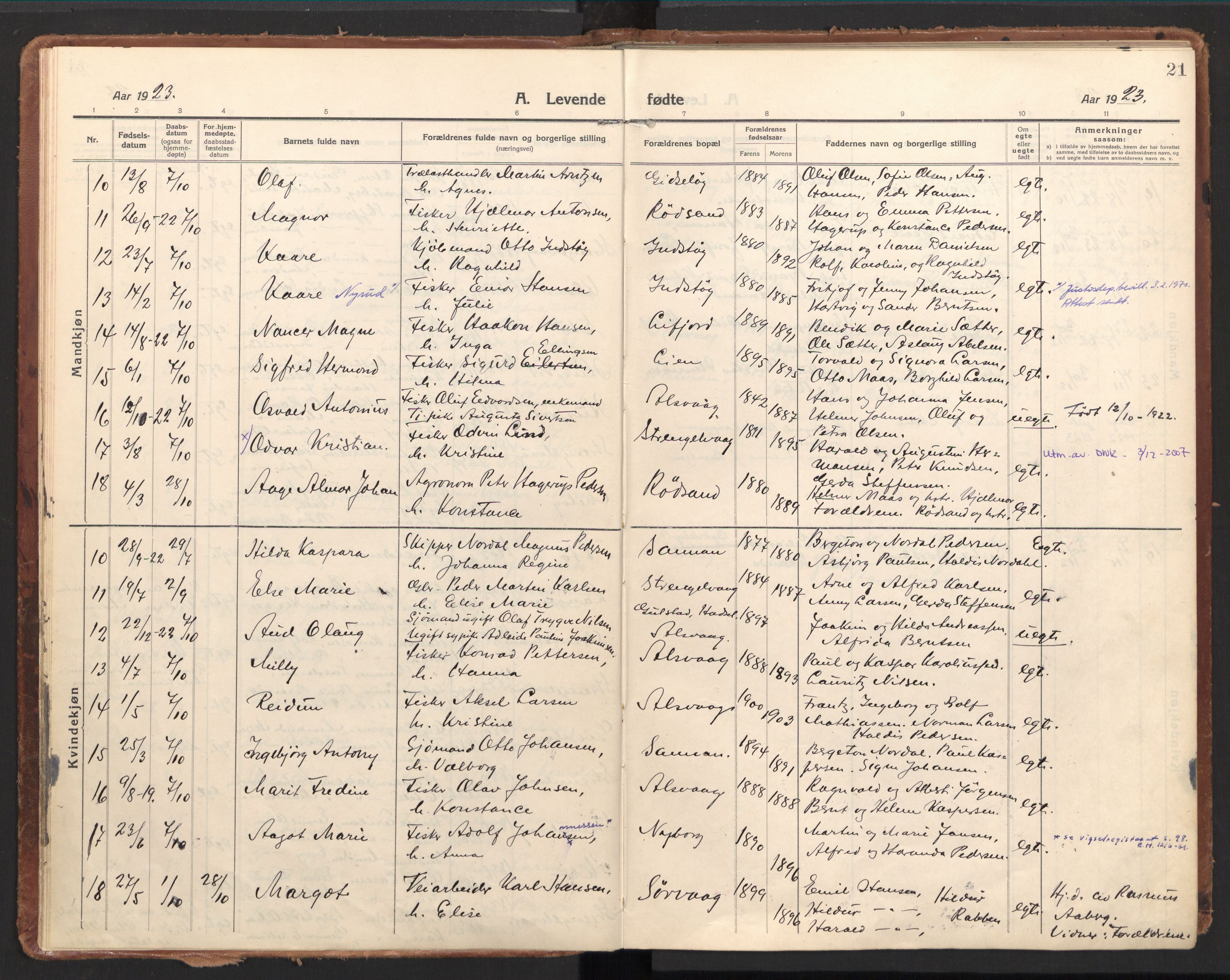 Ministerialprotokoller, klokkerbøker og fødselsregistre - Nordland, AV/SAT-A-1459/894/L1357: Ministerialbok nr. 894A03, 1913-1934, s. 21