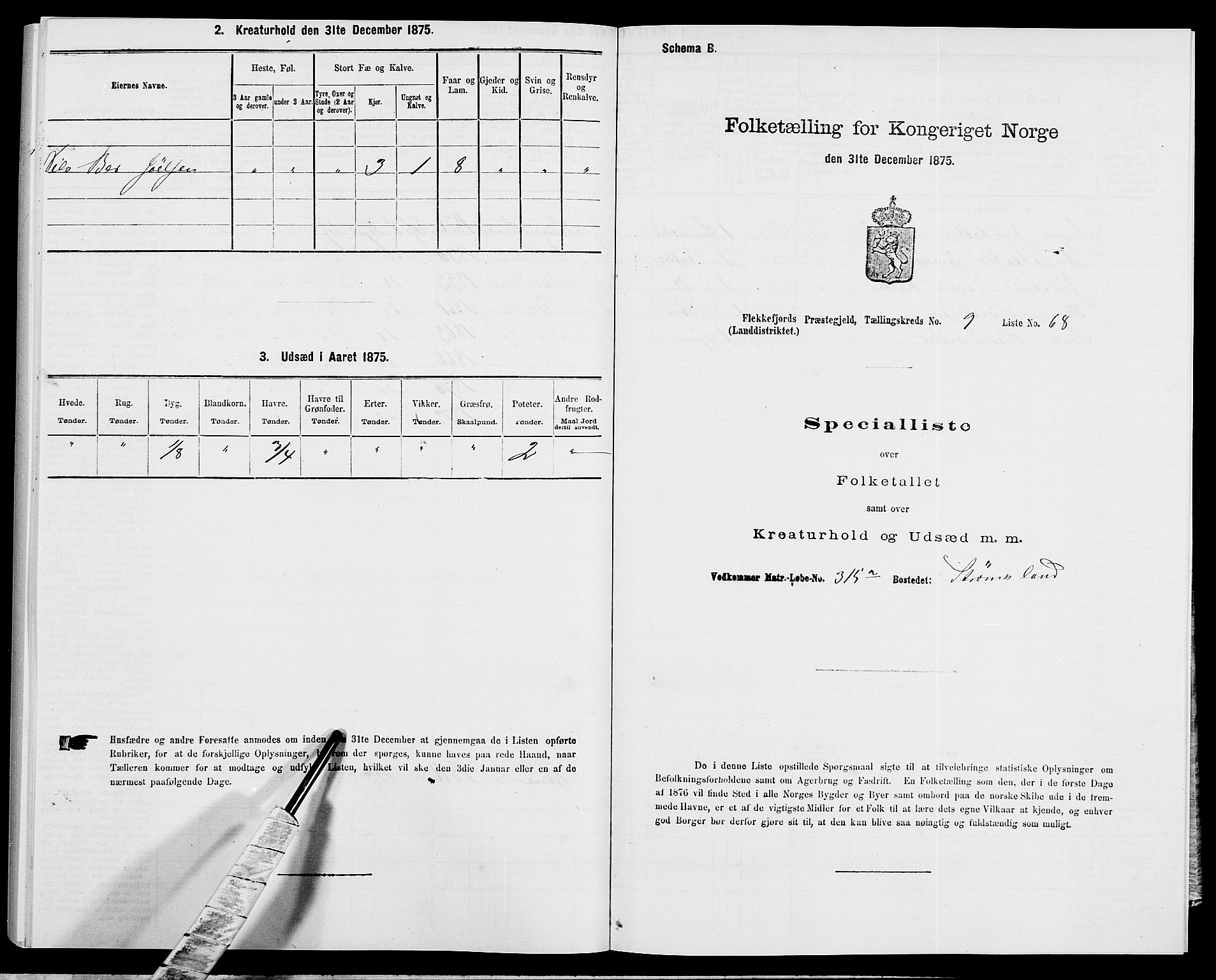 SAK, Folketelling 1875 for 1042L Flekkefjord prestegjeld, Nes sokn og Hidra sokn, 1875, s. 1209