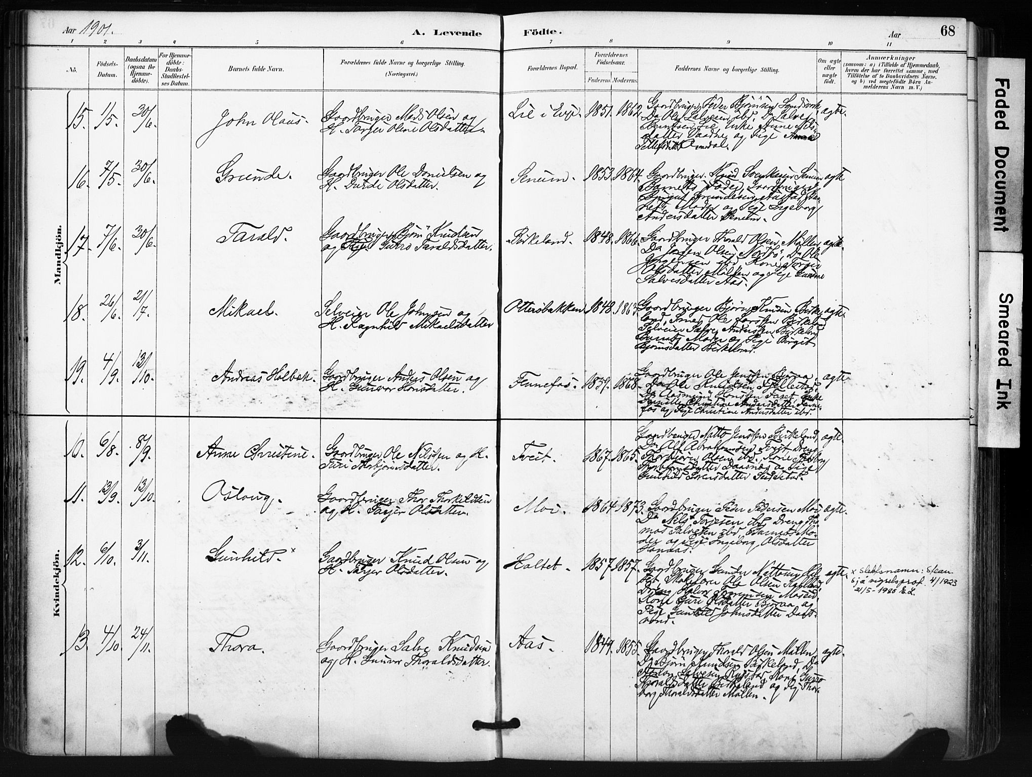Evje sokneprestkontor, AV/SAK-1111-0008/F/Fa/Fab/L0003: Ministerialbok nr. A 3, 1884-1909, s. 68