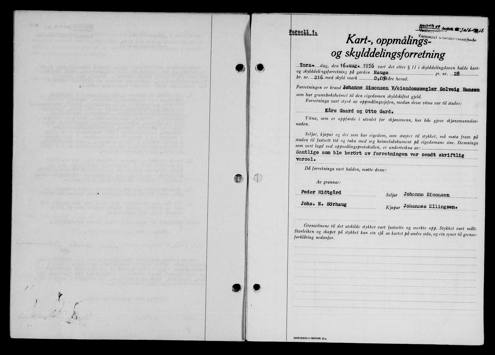 Karmsund sorenskriveri, SAST/A-100311/01/II/IIB/L0121: Pantebok nr. 101A, 1956-1956, Dagboknr: 3036/1956