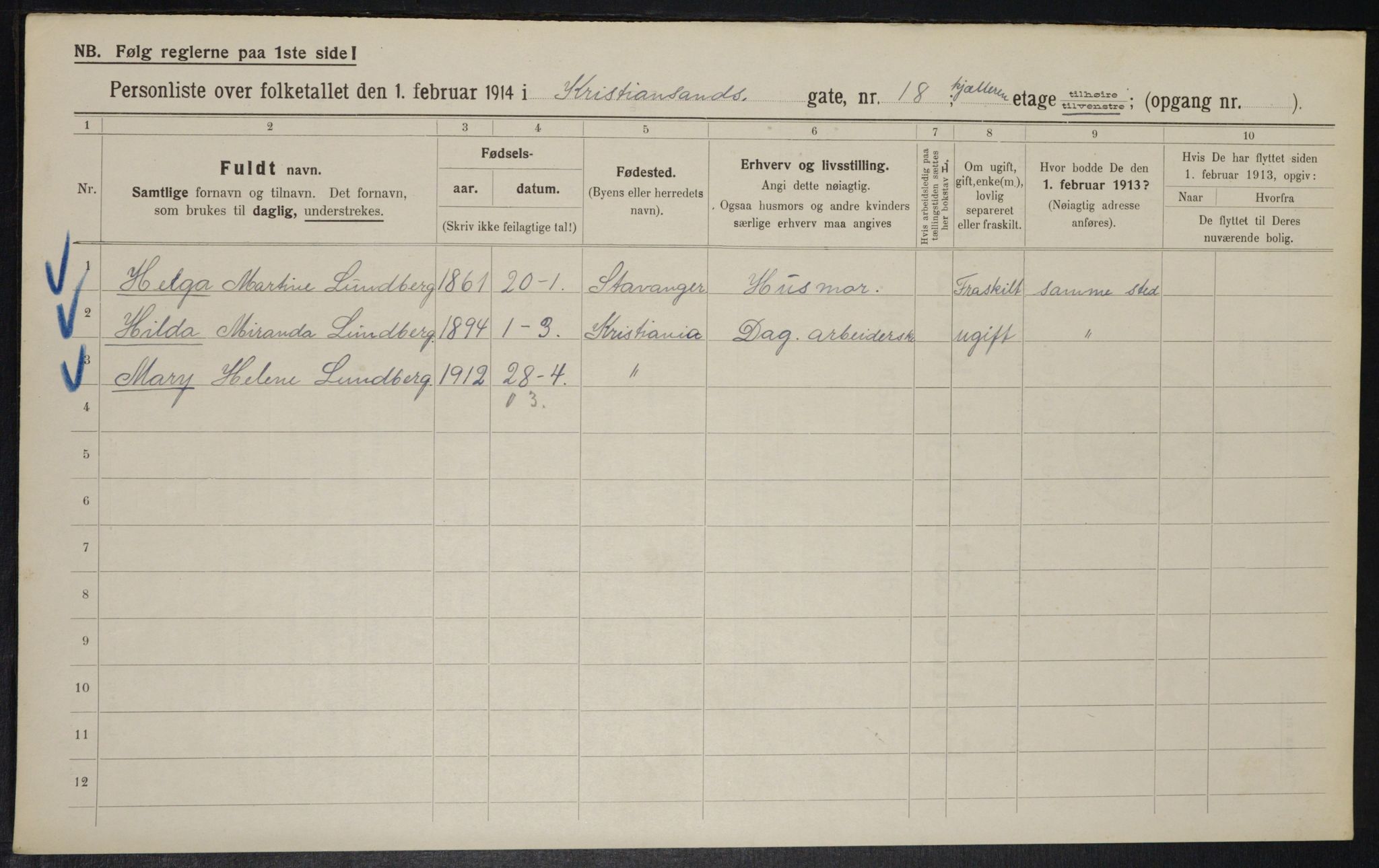 OBA, Kommunal folketelling 1.2.1914 for Kristiania, 1914, s. 54389