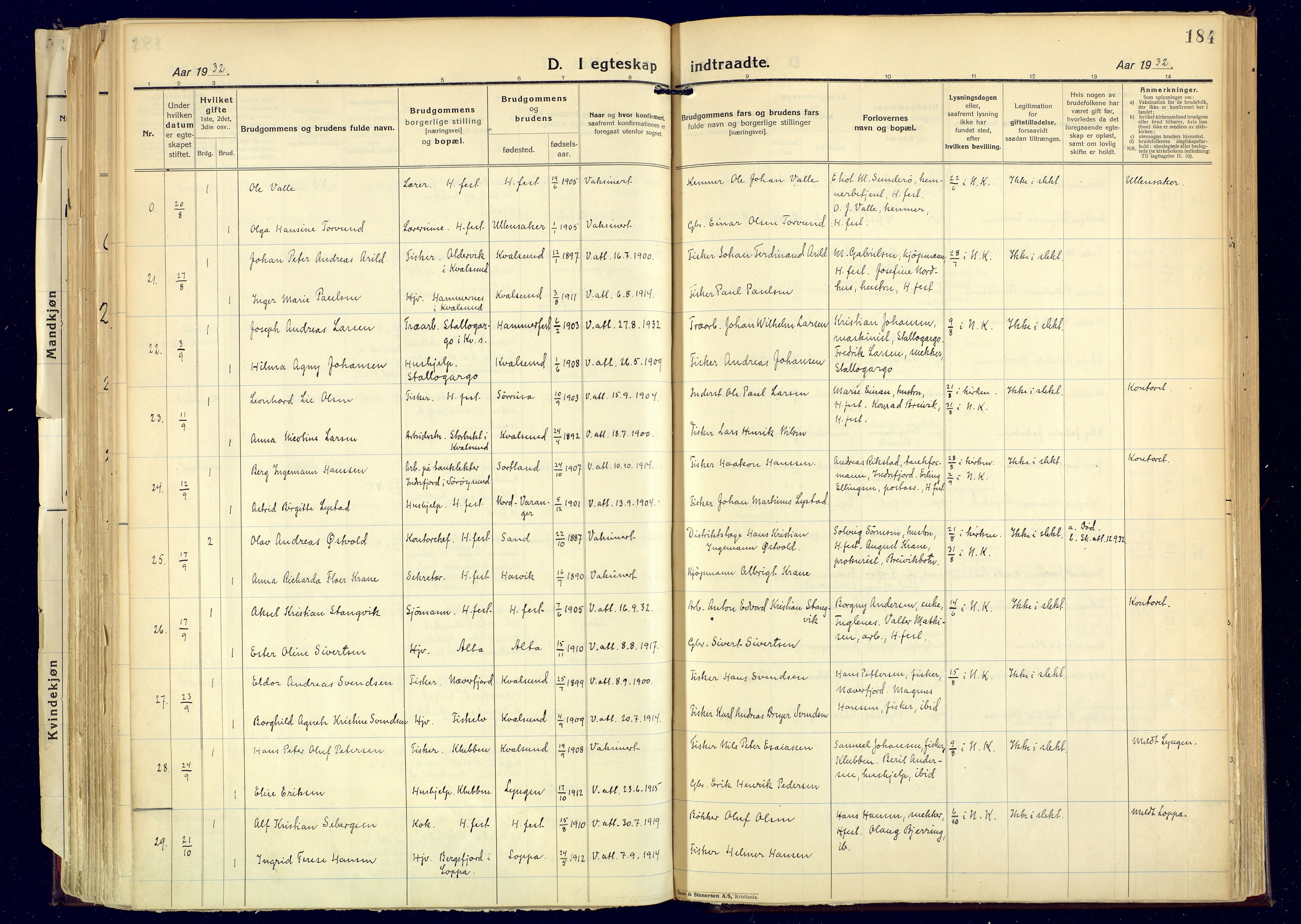 Hammerfest sokneprestkontor, AV/SATØ-S-1347/H/Ha/L0017.kirke: Ministerialbok nr. 17, 1923-1933, s. 184