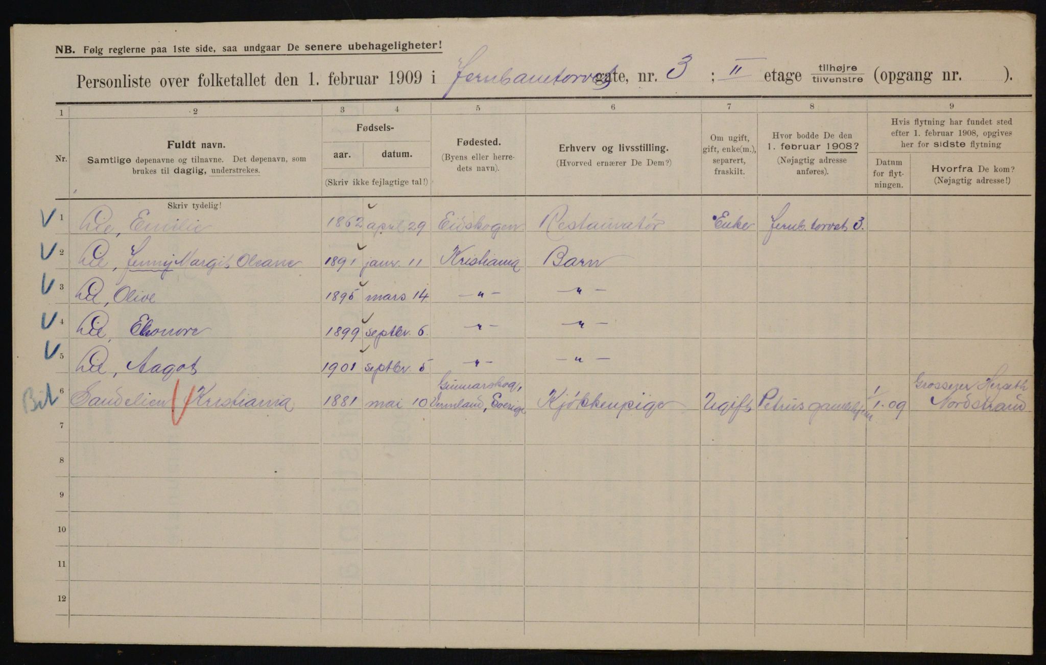 OBA, Kommunal folketelling 1.2.1909 for Kristiania kjøpstad, 1909, s. 42855