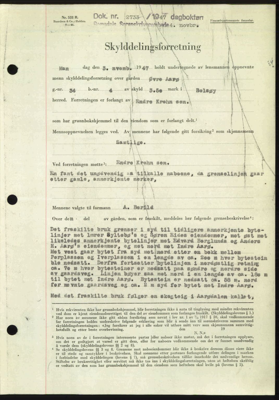 Romsdal sorenskriveri, AV/SAT-A-4149/1/2/2C: Pantebok nr. A24, 1947-1947, Dagboknr: 2733/1947