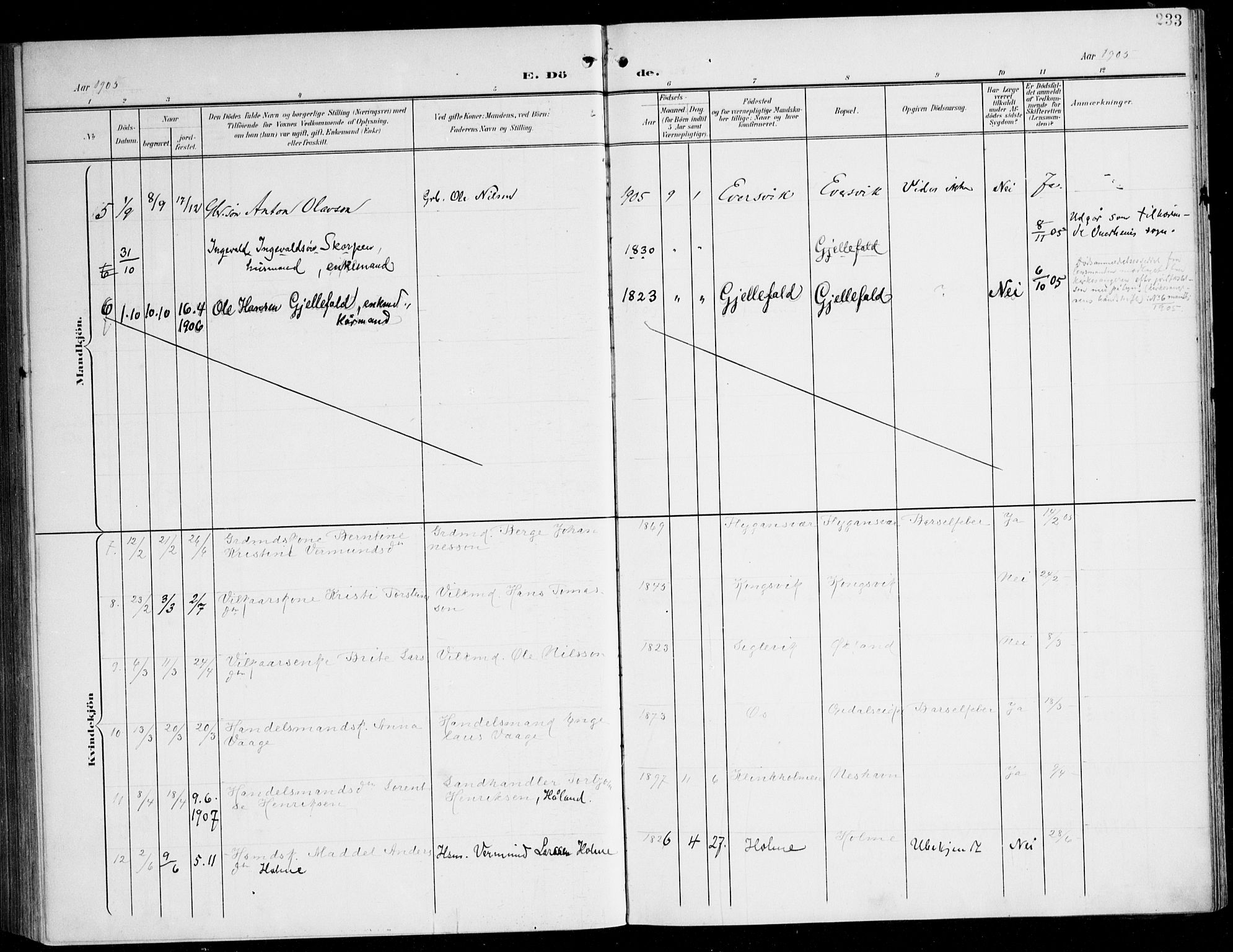 Tysnes sokneprestembete, SAB/A-78601/H/Haa: Ministerialbok nr. D 2, 1905-1922, s. 233