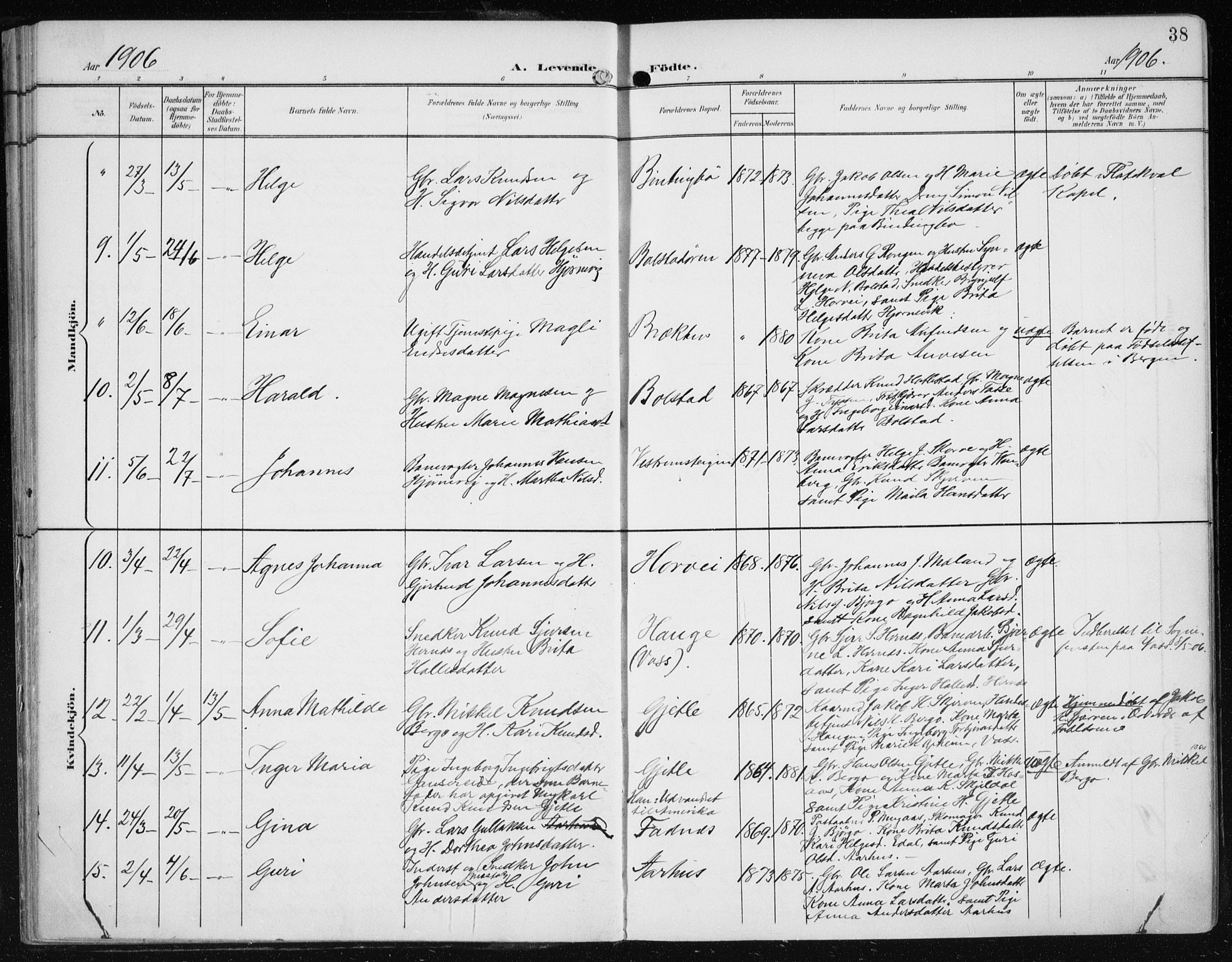 Evanger sokneprestembete, AV/SAB-A-99924: Ministerialbok nr. A  3, 1900-1930, s. 38