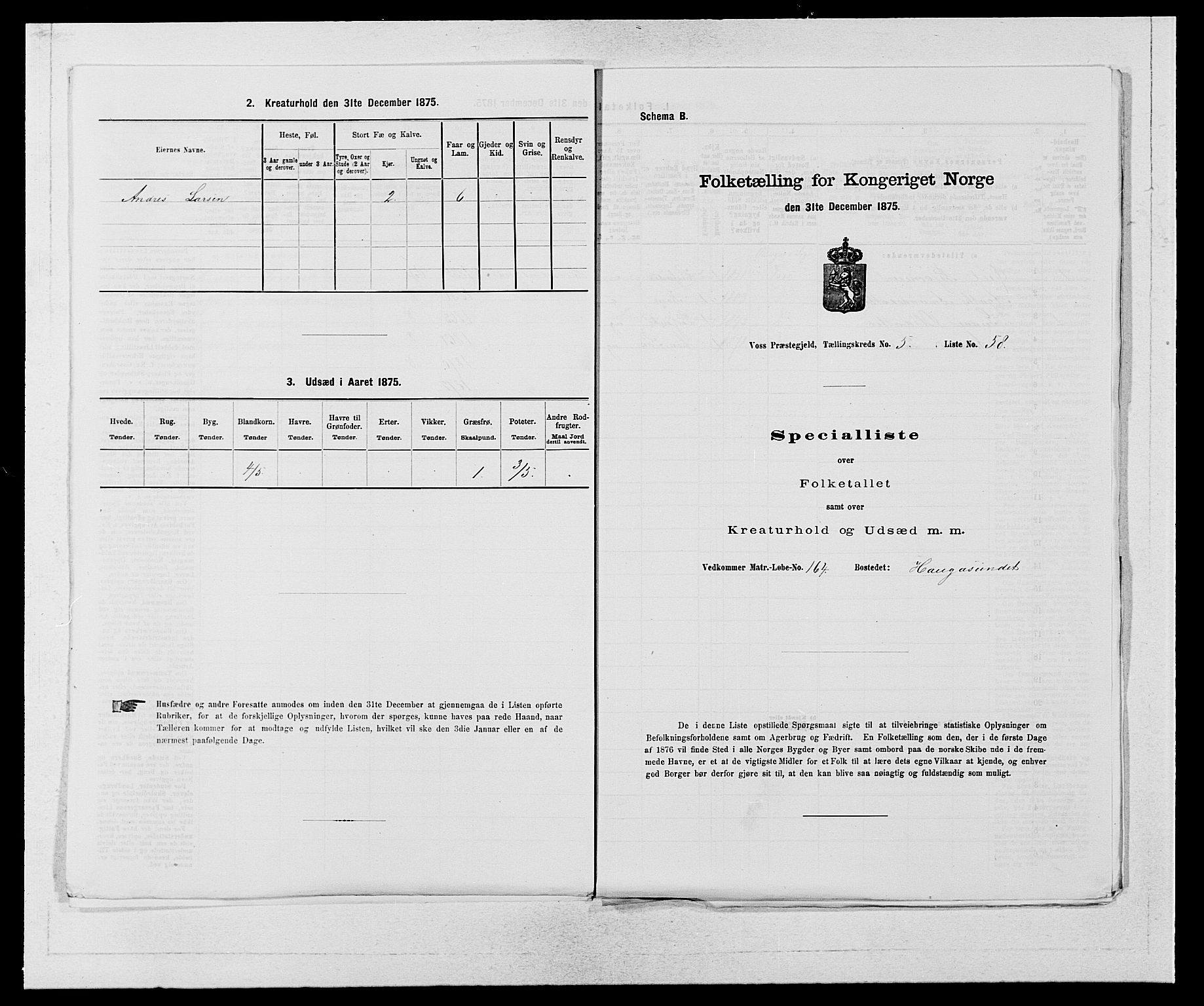 SAB, Folketelling 1875 for 1235P Voss prestegjeld, 1875, s. 695