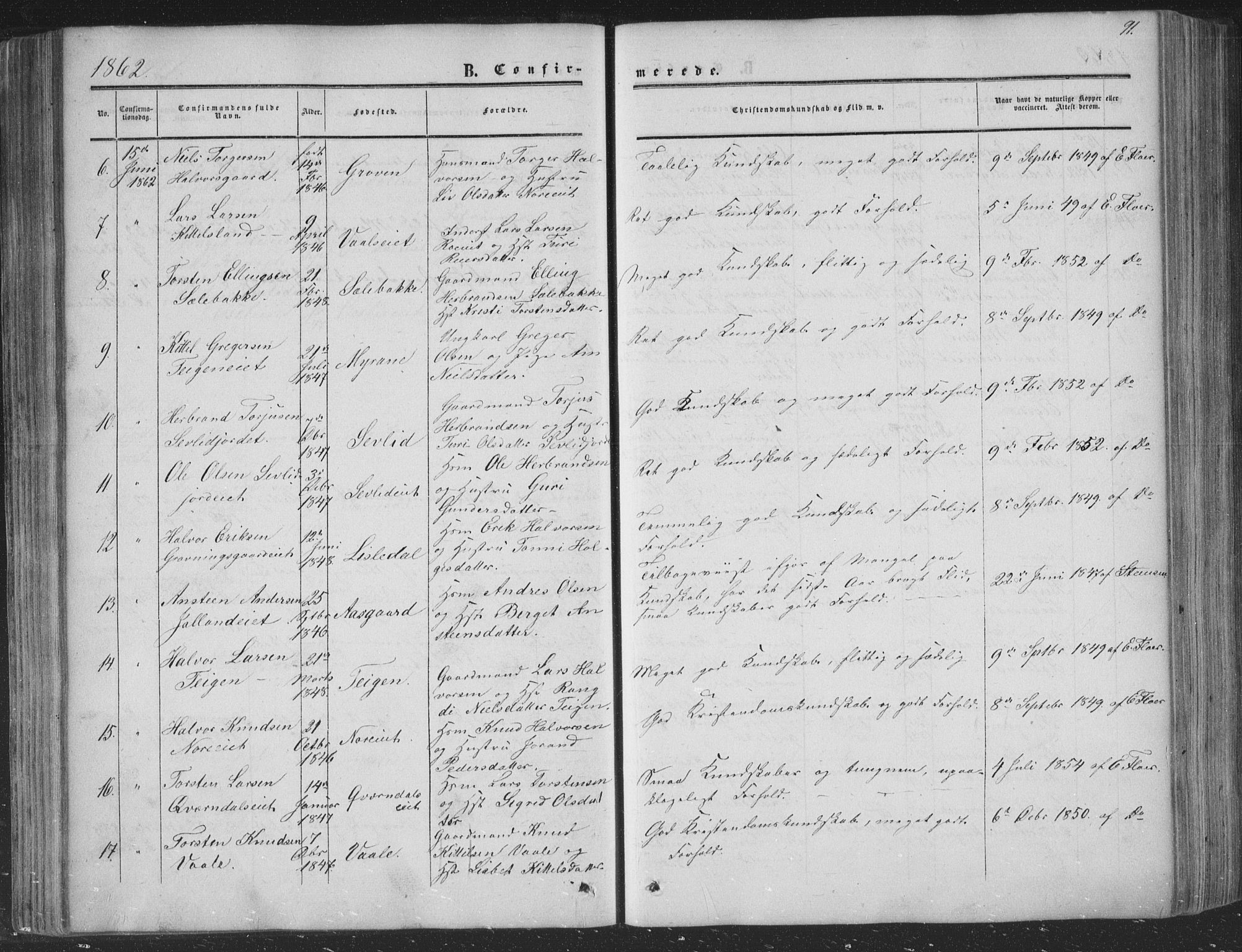 Nore kirkebøker, AV/SAKO-A-238/F/Fa/L0002: Ministerialbok nr. I 2, 1856-1871, s. 91