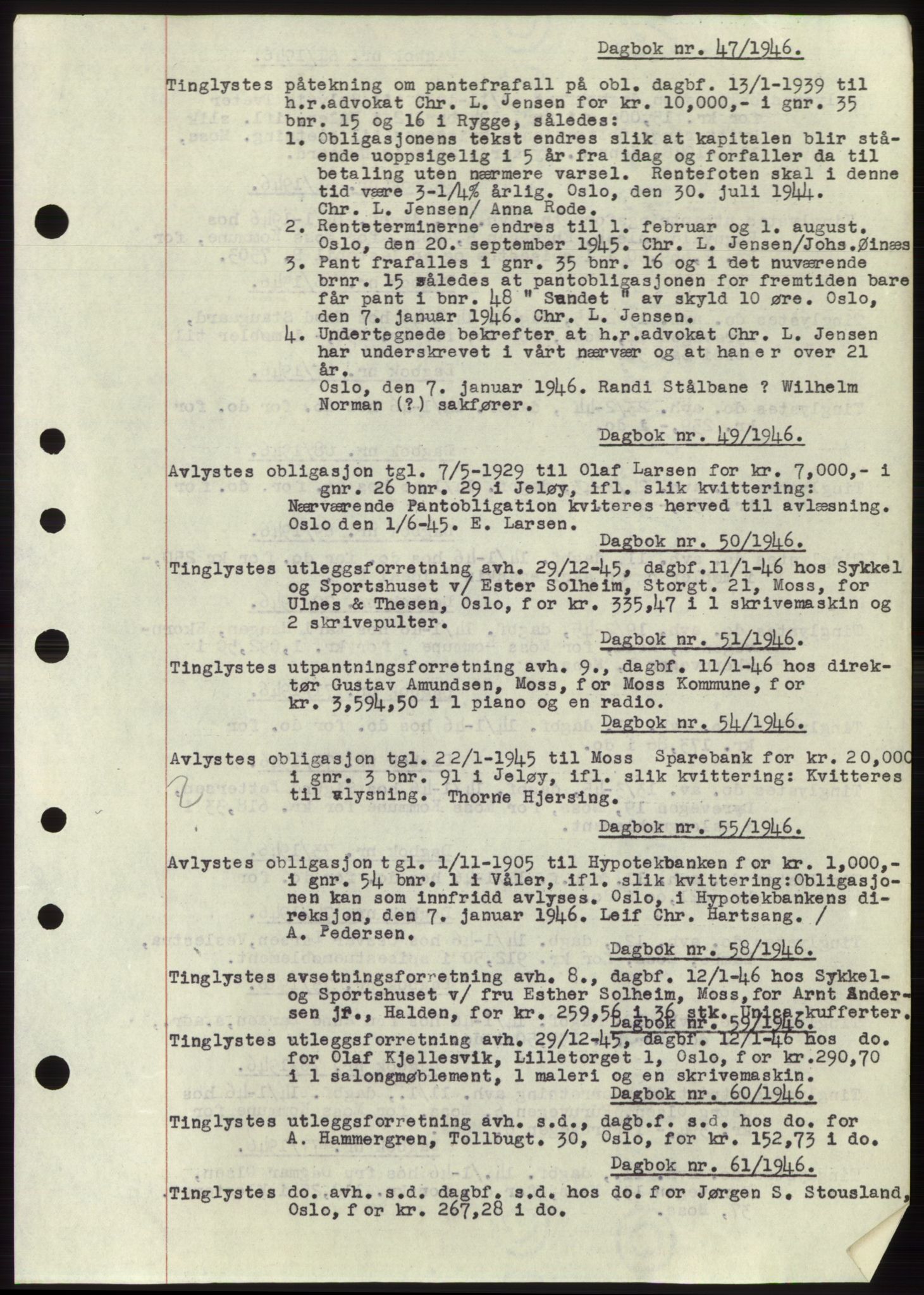 Moss sorenskriveri, SAO/A-10168: Pantebok nr. C10, 1938-1950, Dagboknr: 47/1946