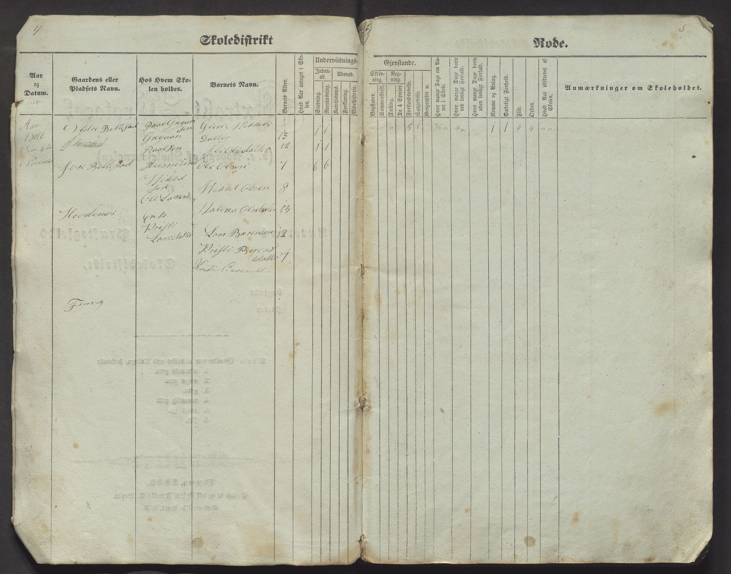 Tysnes kommune. Barneskulane, IKAH/1223-231/F/Fa/Fac/L0002: Skuleprotokoll for 4. skuledistrikt, 1846-1867