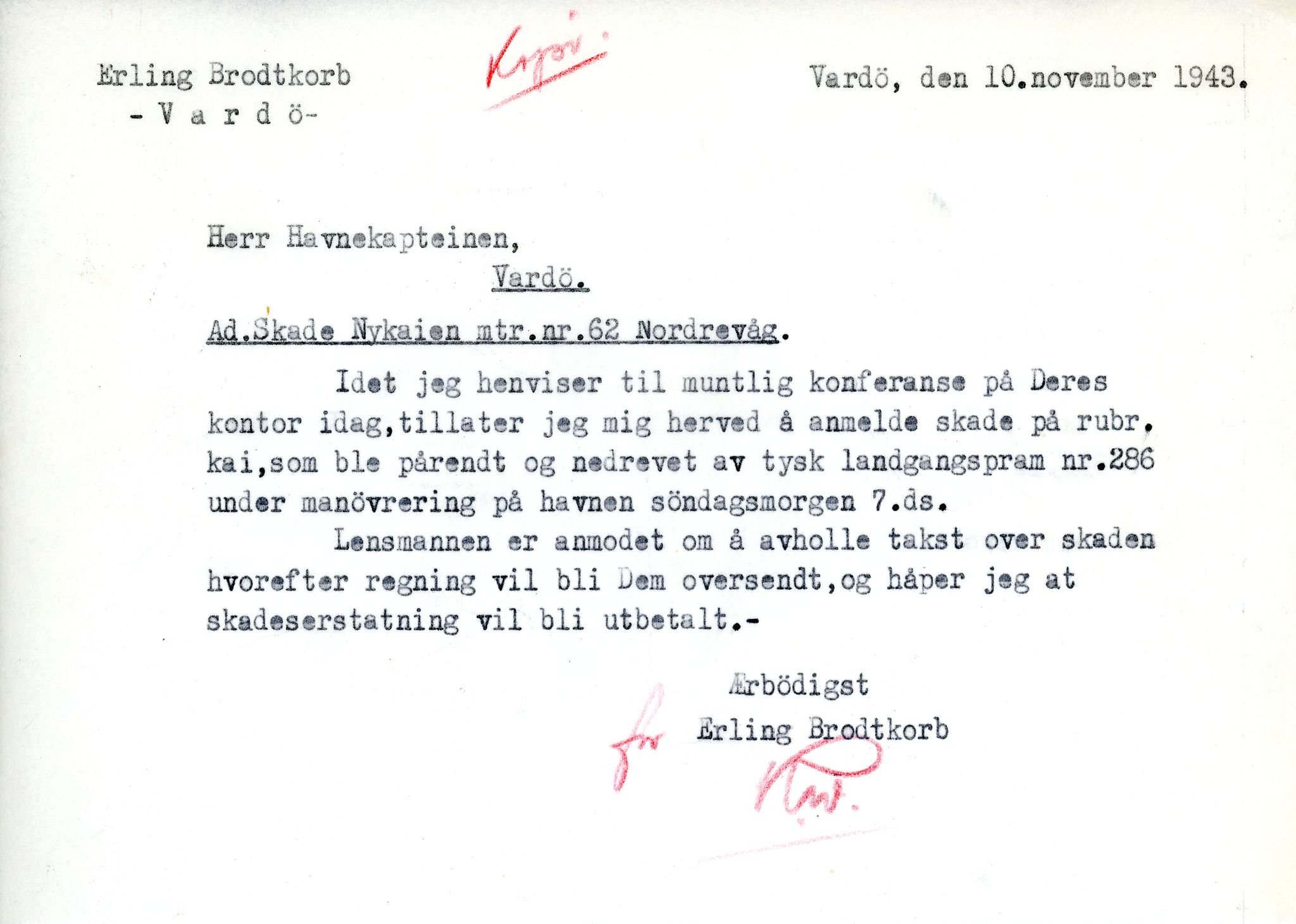 Erling Brodtkorb, Vardø, VAMU/A-0065/D/L0001/0009: Saksdokumenter / Wechrmacht. Ubetalte regninger etter Wechrmacht, 1940-1945