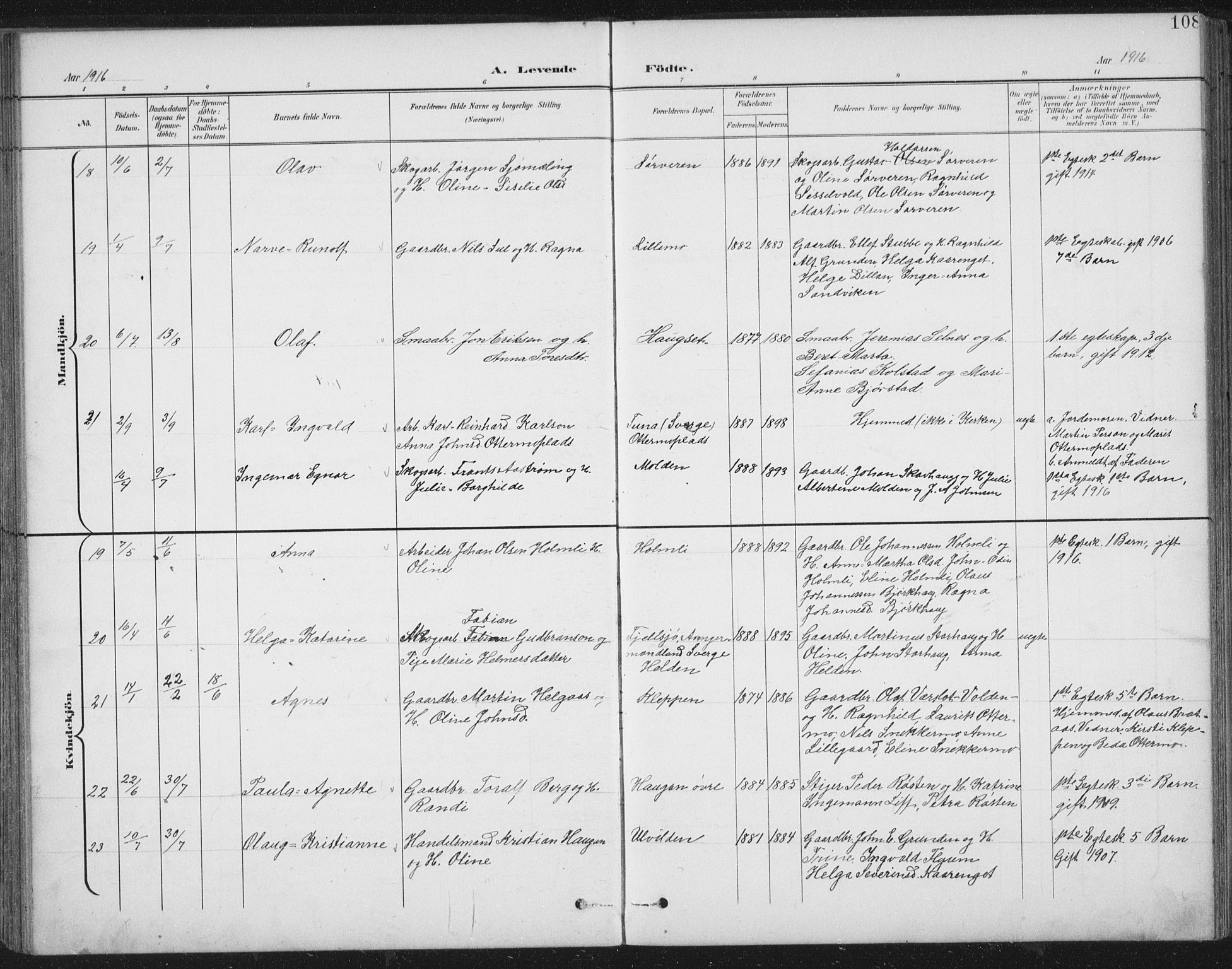 Ministerialprotokoller, klokkerbøker og fødselsregistre - Nord-Trøndelag, AV/SAT-A-1458/724/L0269: Klokkerbok nr. 724C05, 1899-1920, s. 108