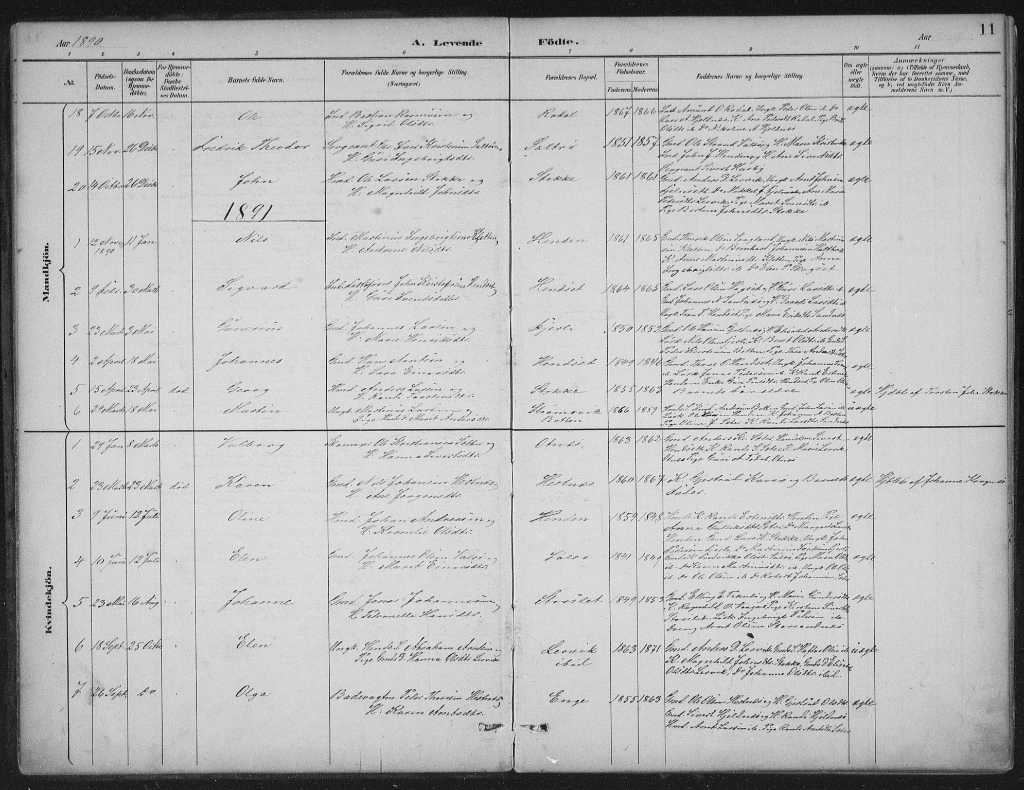 Ministerialprotokoller, klokkerbøker og fødselsregistre - Møre og Romsdal, AV/SAT-A-1454/580/L0925: Ministerialbok nr. 580A02, 1888-1913, s. 11