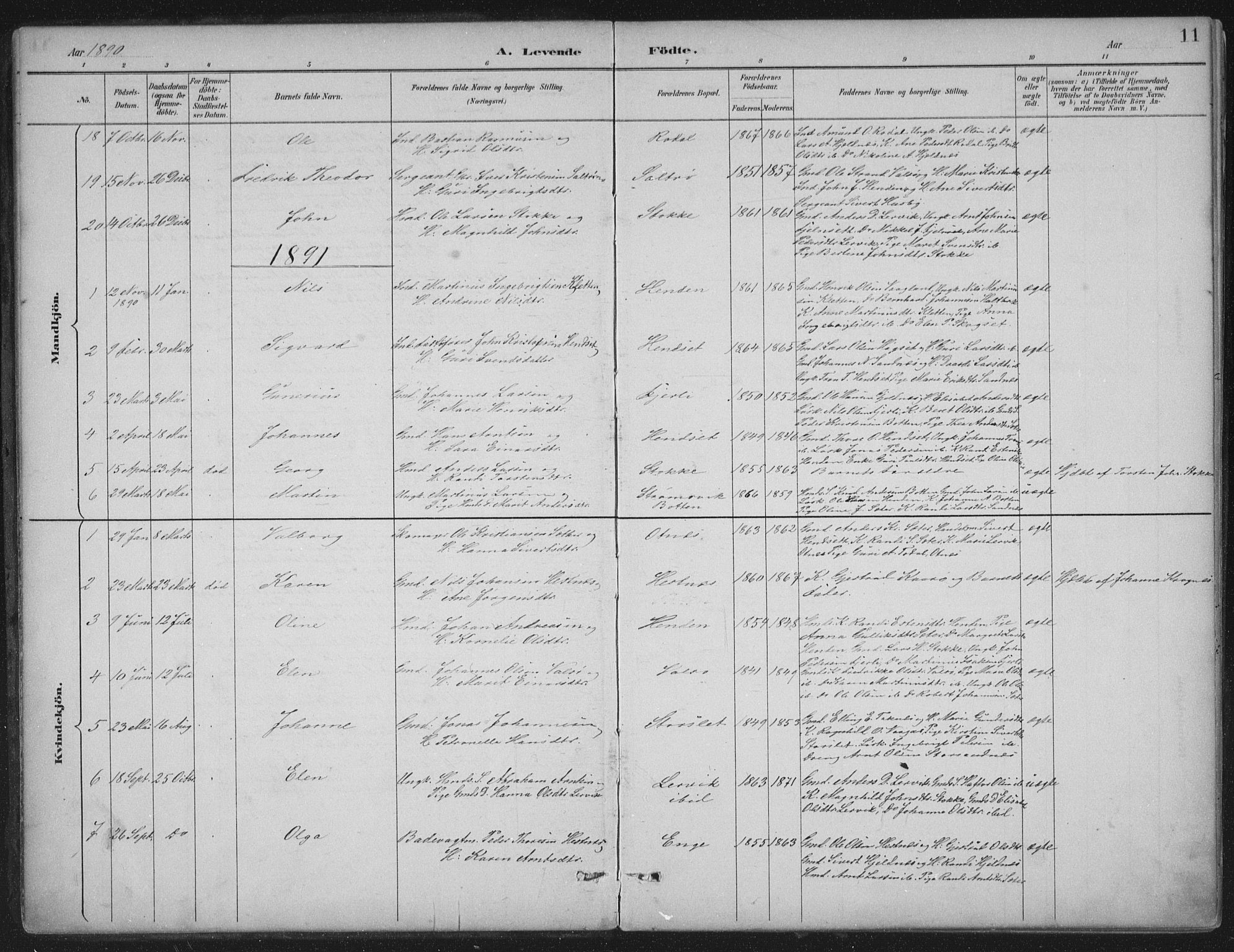 Ministerialprotokoller, klokkerbøker og fødselsregistre - Møre og Romsdal, SAT/A-1454/580/L0925: Ministerialbok nr. 580A02, 1888-1913, s. 11