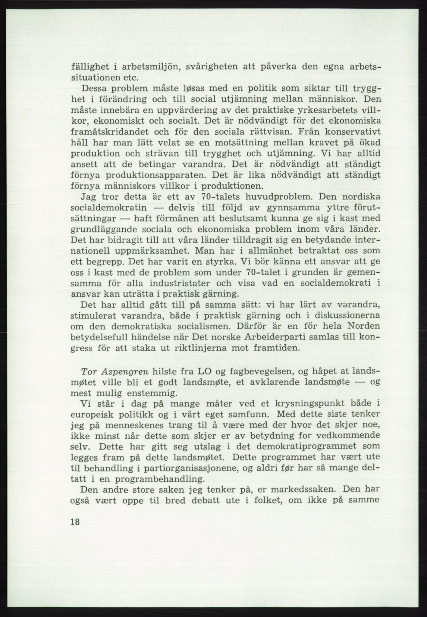 Det norske Arbeiderparti - publikasjoner, AAB/-/-/-: Protokoll over forhandlingene på det 43. ordinære landsmøte 9.-11. mai 1971 i Oslo, 1971, s. 18