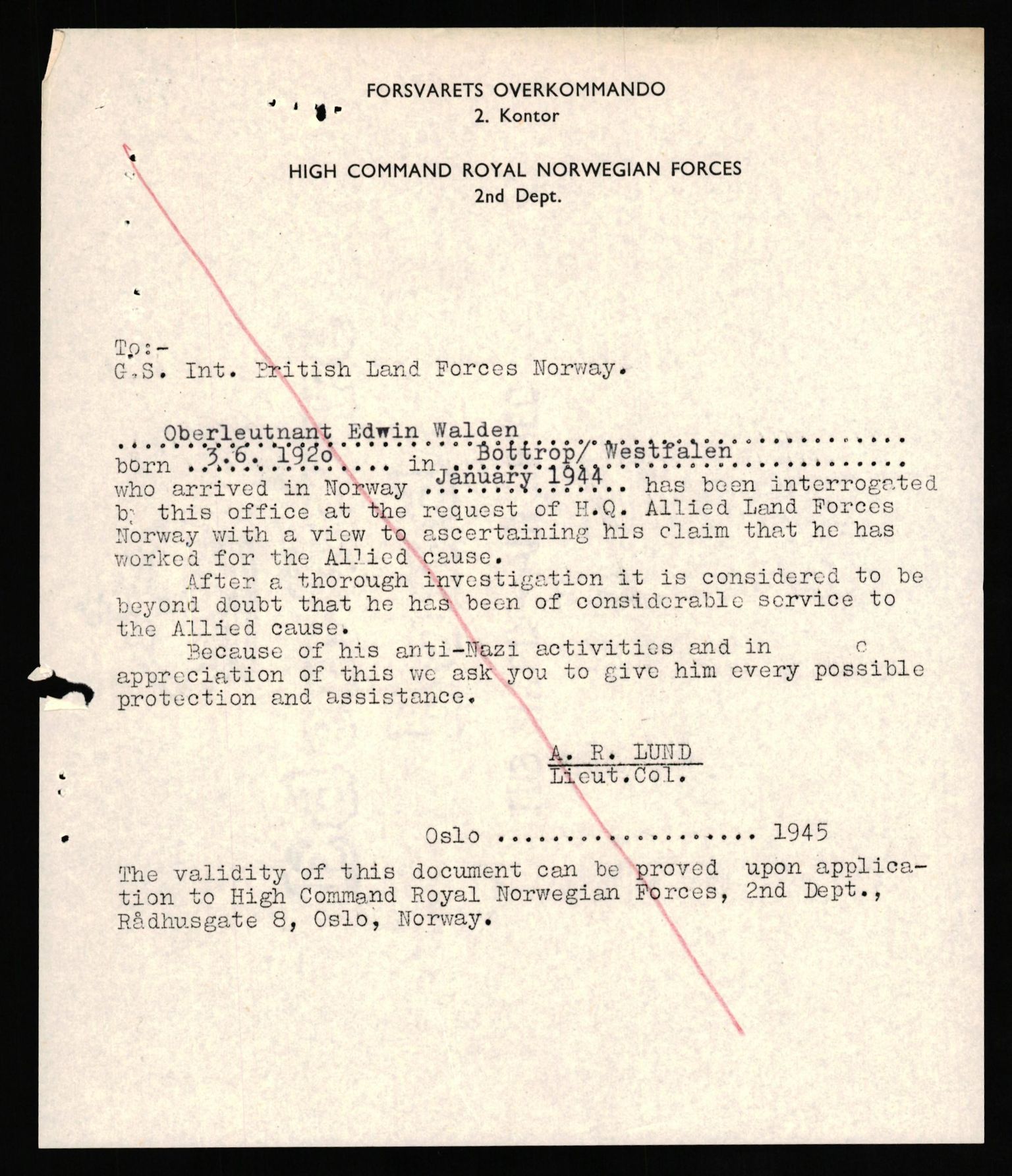 Forsvaret, Forsvarets overkommando II, AV/RA-RAFA-3915/D/Db/L0034: CI Questionaires. Tyske okkupasjonsstyrker i Norge. Tyskere., 1945-1946, s. 443