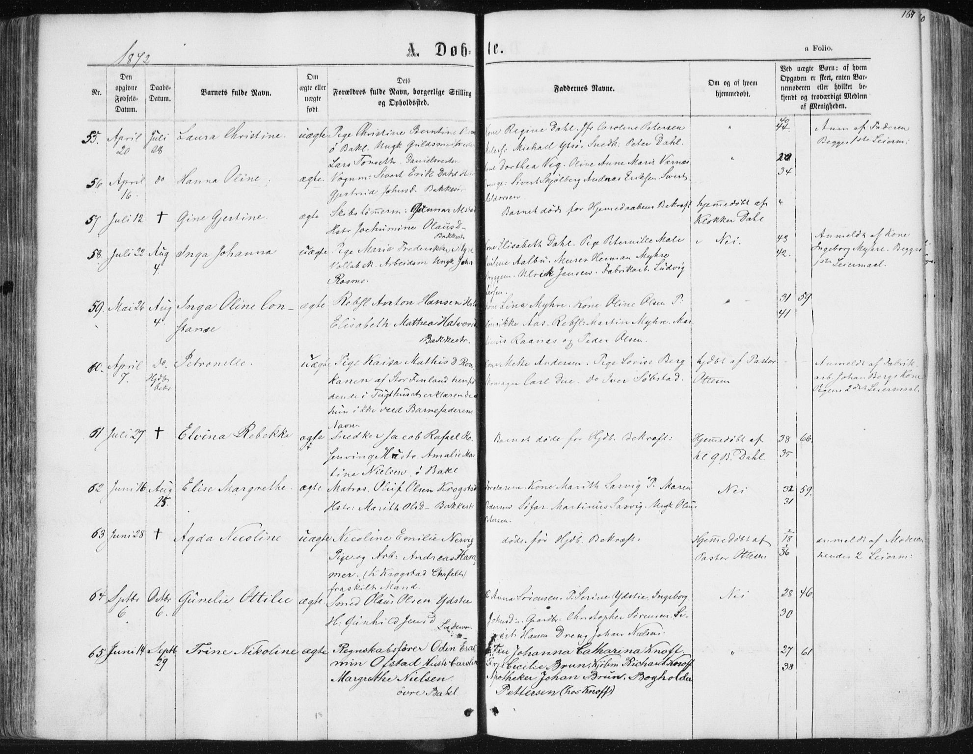 Ministerialprotokoller, klokkerbøker og fødselsregistre - Sør-Trøndelag, SAT/A-1456/604/L0186: Ministerialbok nr. 604A07, 1866-1877, s. 167