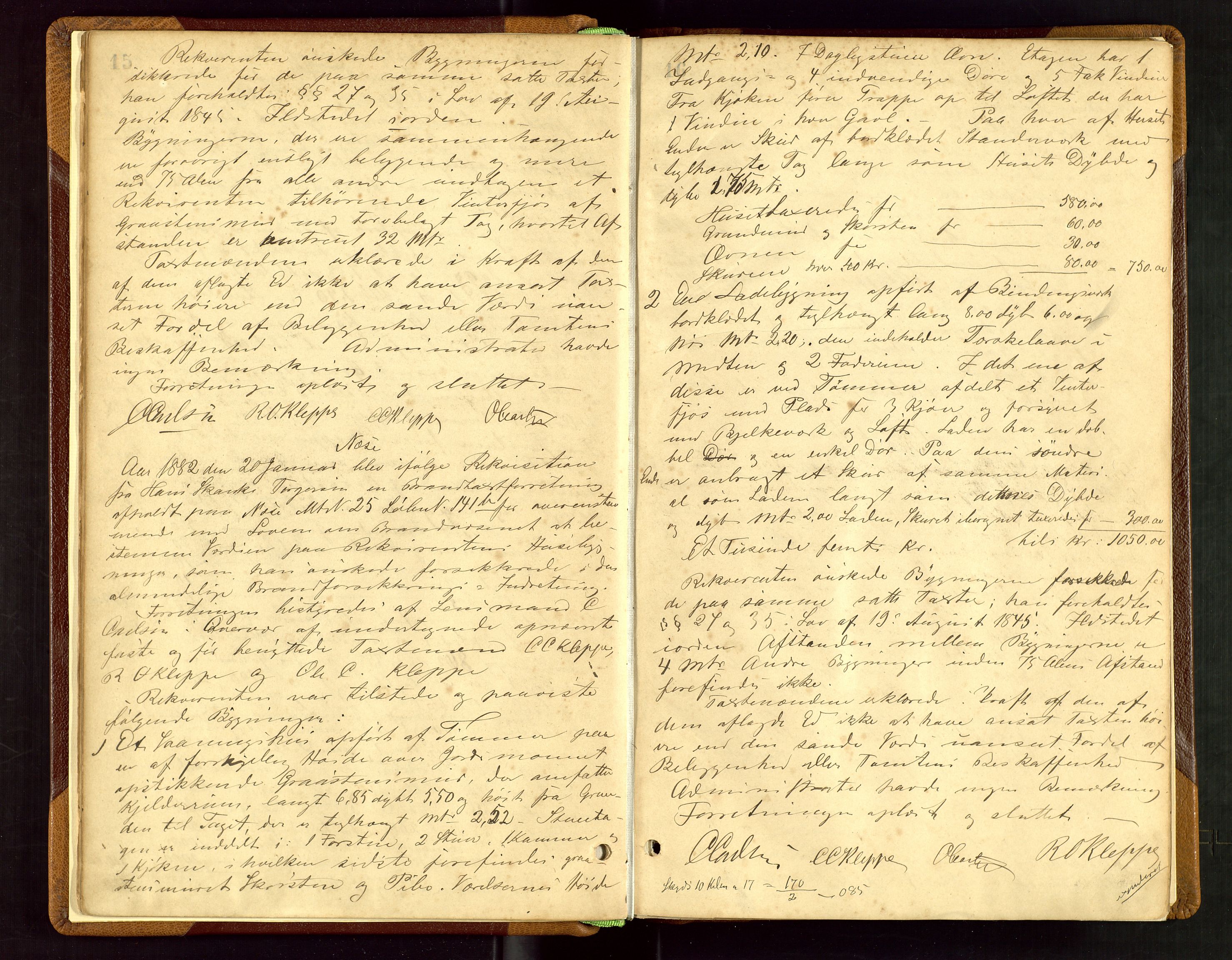 Klepp lensmannskontor, AV/SAST-A-100163/Gob/L0002: "Brandtaxtprotokol" m/register samt register for 1872, 1881-1919, s. 15-16
