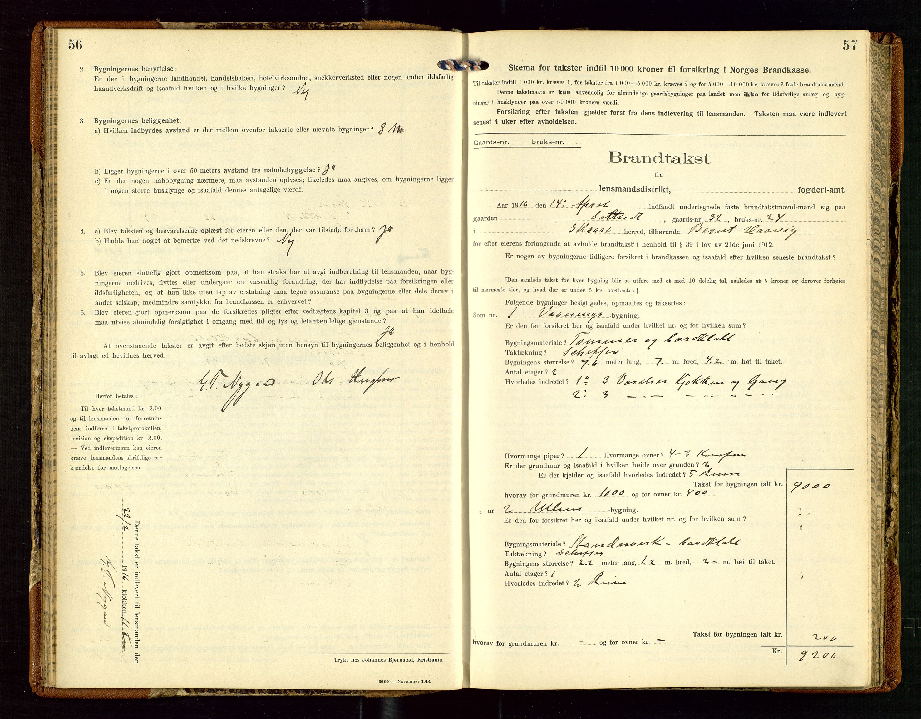 Torvestad lensmannskontor, AV/SAST-A-100307/1/Gob/L0005: "Brandtaxationsprotokol for Torvestad Lensmannsdistrikt", 1915-1928, s. 56-57